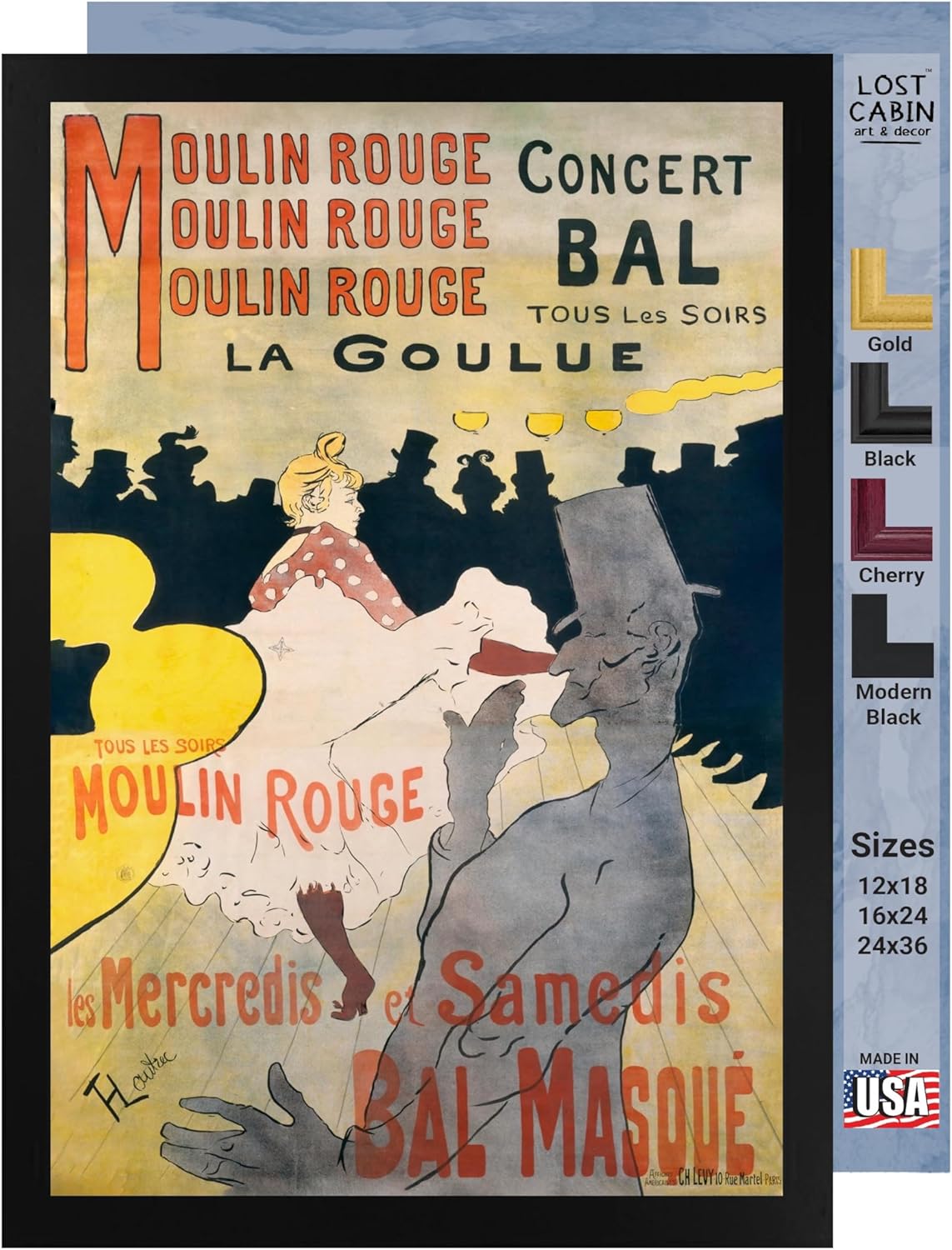 Lost Cabin Moulin Rouge Concert Bal La Goulue de Henri De Toulouse Lautrec  Imprimir marco plano negro  Reproducción de pintura de obras de arte