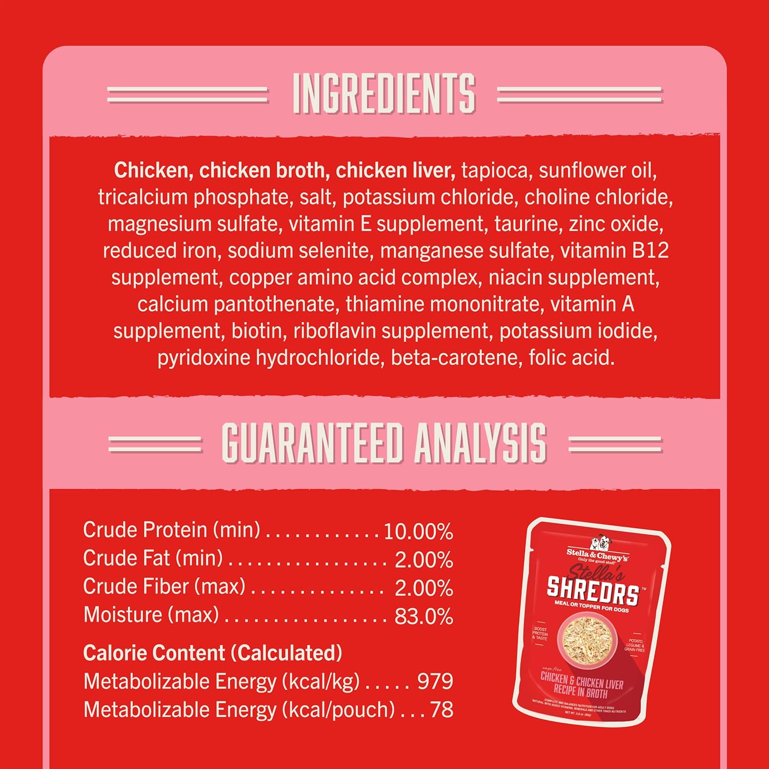 Stella & Chewy’s Stella’s Shredrs Receta de hígado de pollo y pollo sin jaula en caldo, bolsas de 2.8 onzas (paquete de 24)