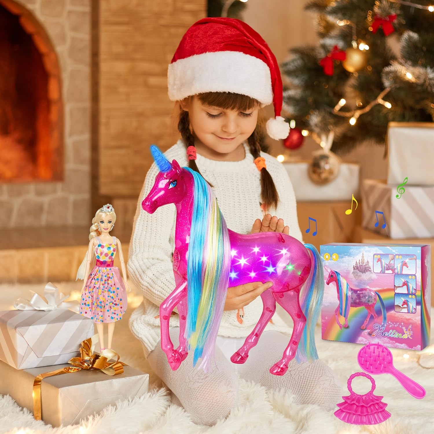 BETTINA Juego de muñecas grandes de unicornio y princesa con luces y sonidos, juguetes mágicos de unicornio, muñecas de 11.5 pulgadas, juego de