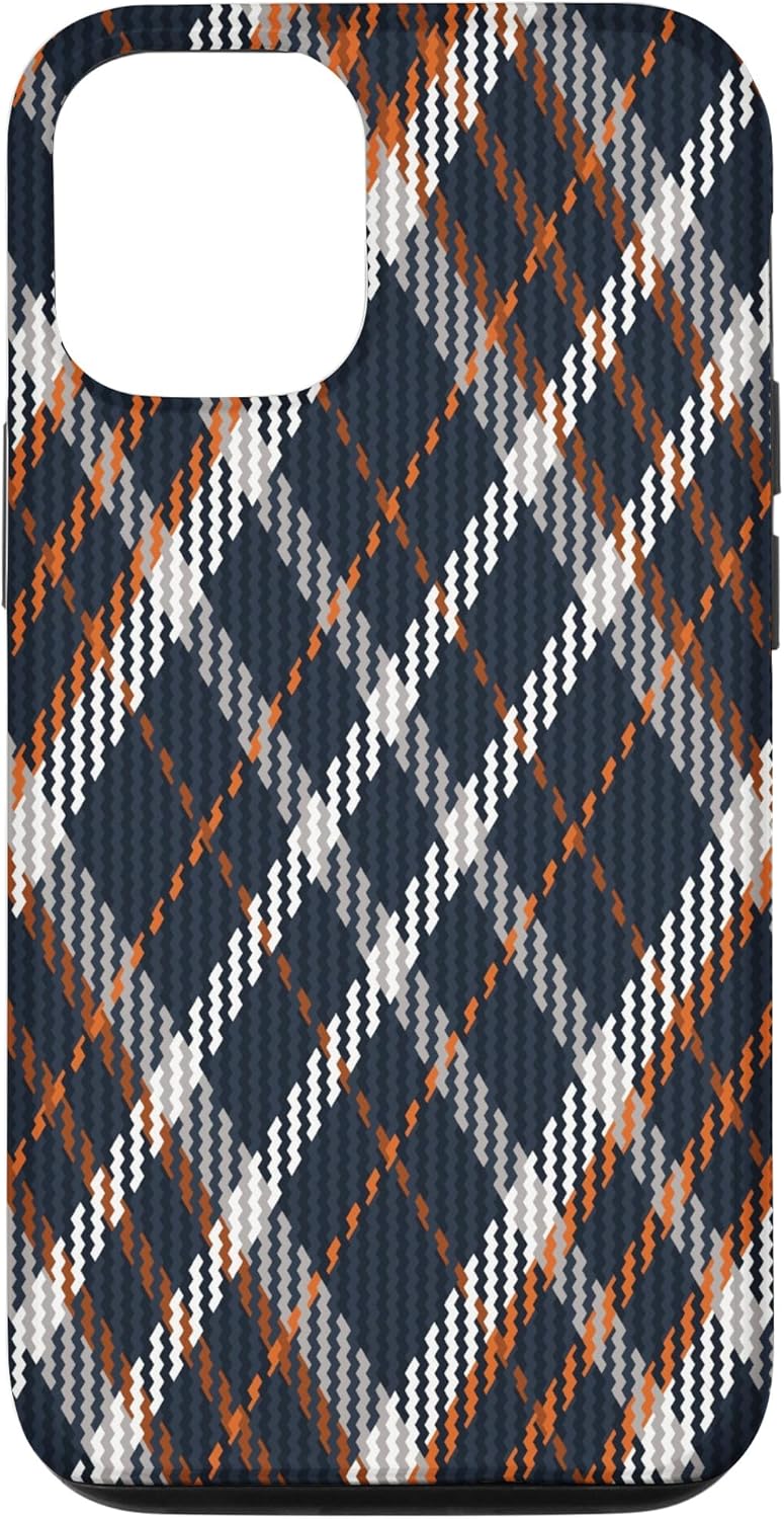 Funda para iPhone 13 Pro, diseño de calabazas de otoño y otoño a cuadros azul marino, negro y naranja