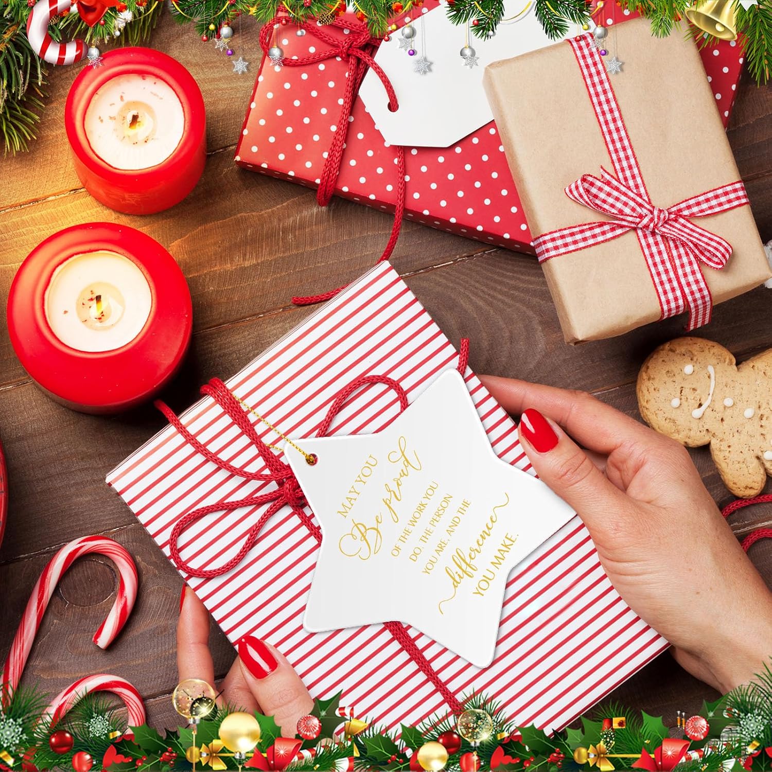 40 piezas de regalos de agradecimiento, adornos de cerámica de Navidad, regalos inspiradores, placa colgante en forma de estrella, recuerdo para