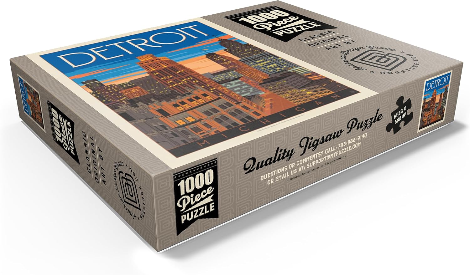 MyPuzzle Detroit, MI Skyline, Vintage Poster – Rompecabezas prémium de 1000 piezas para adultos