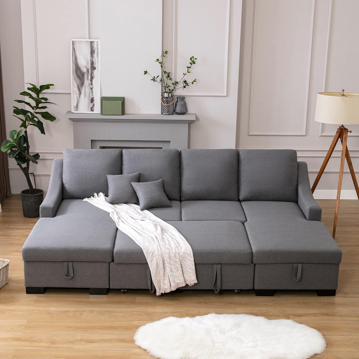 LIADTOP 2 cojines y espacios de almacenamiento dobles, cama extraíble, sofá seccional tapizado para sala de estar, apartamento, hogar y oficina,
