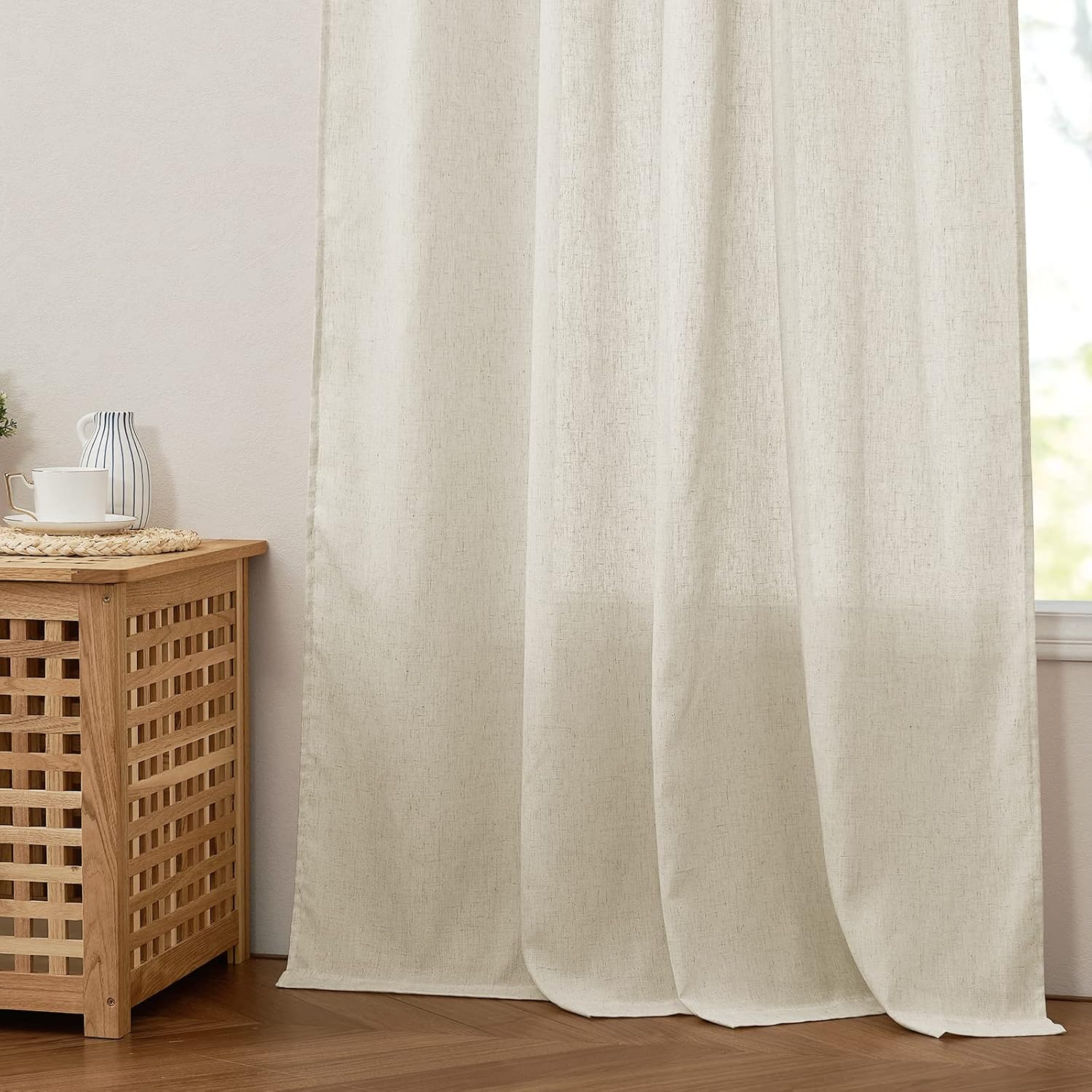 StangH Cortinas de lino para sala de estar, 108 pulgadas de largo, pestañas traseras, privacidad para barrer el suelo, cortinas clásicas filtrantes