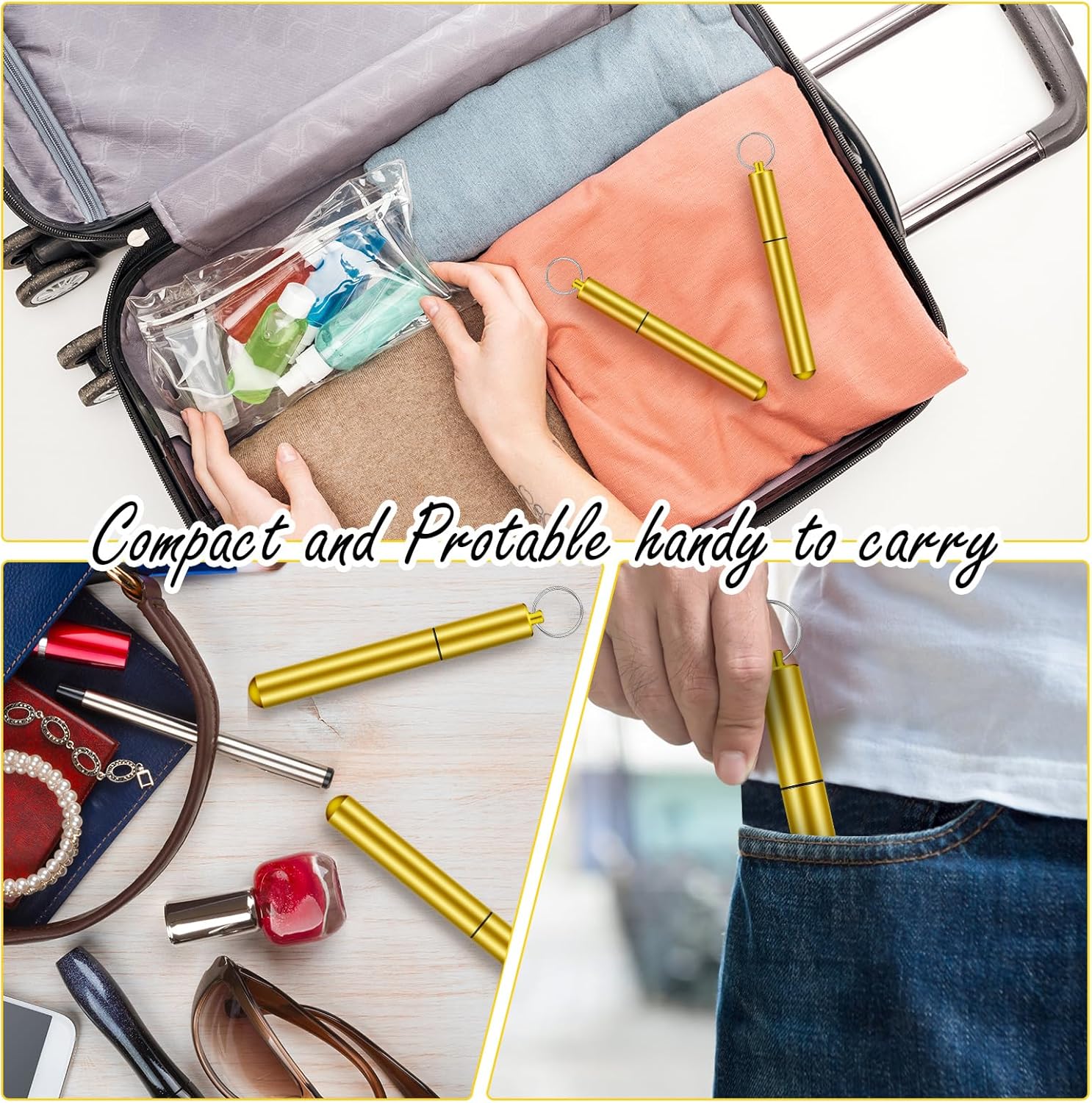 6 piezas portpalillos de dientes portátil hermético de aluminio tubo de metal tubo de articulación tubo de almacenamiento impermeable bolsillo bolsa