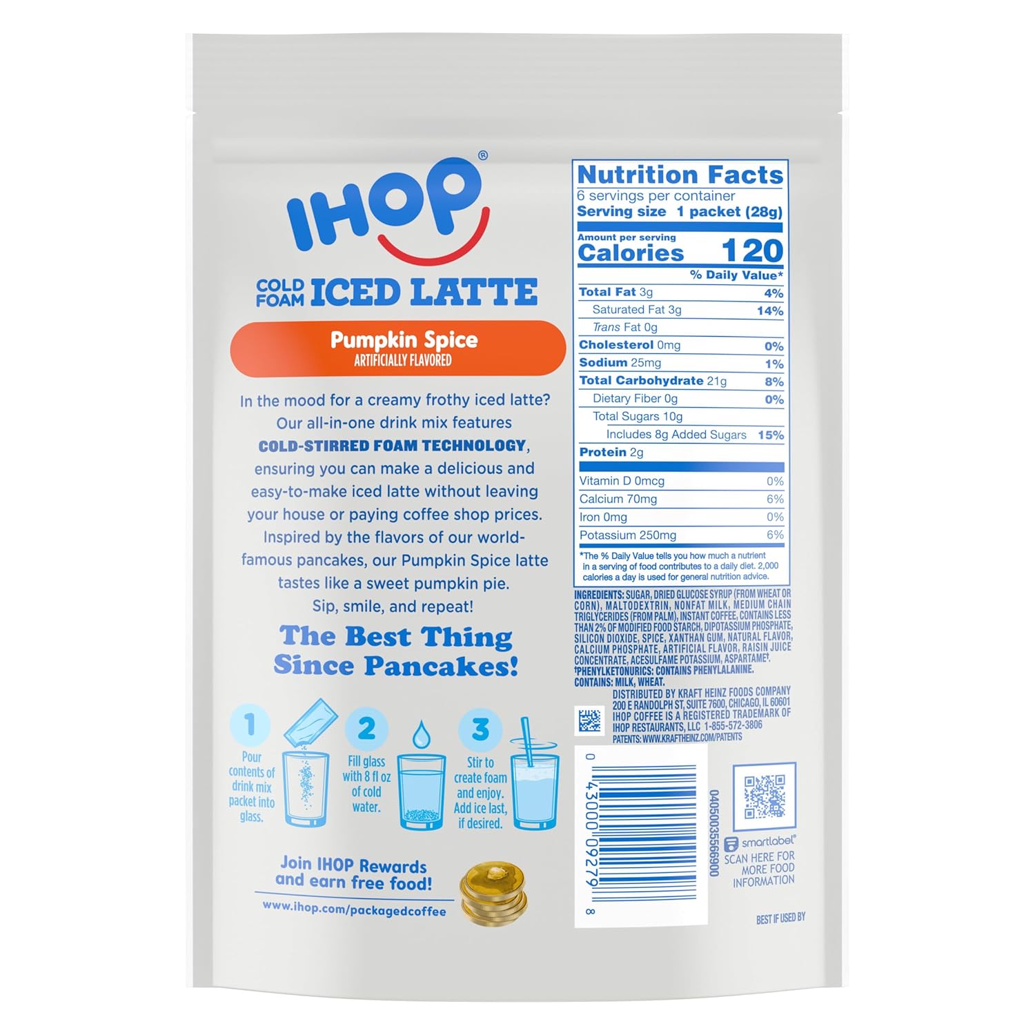 IHOP Mezcla de café instantáneo con leche helado de calabaza con espuma fría, 5.82 onzas, 6 paquetes