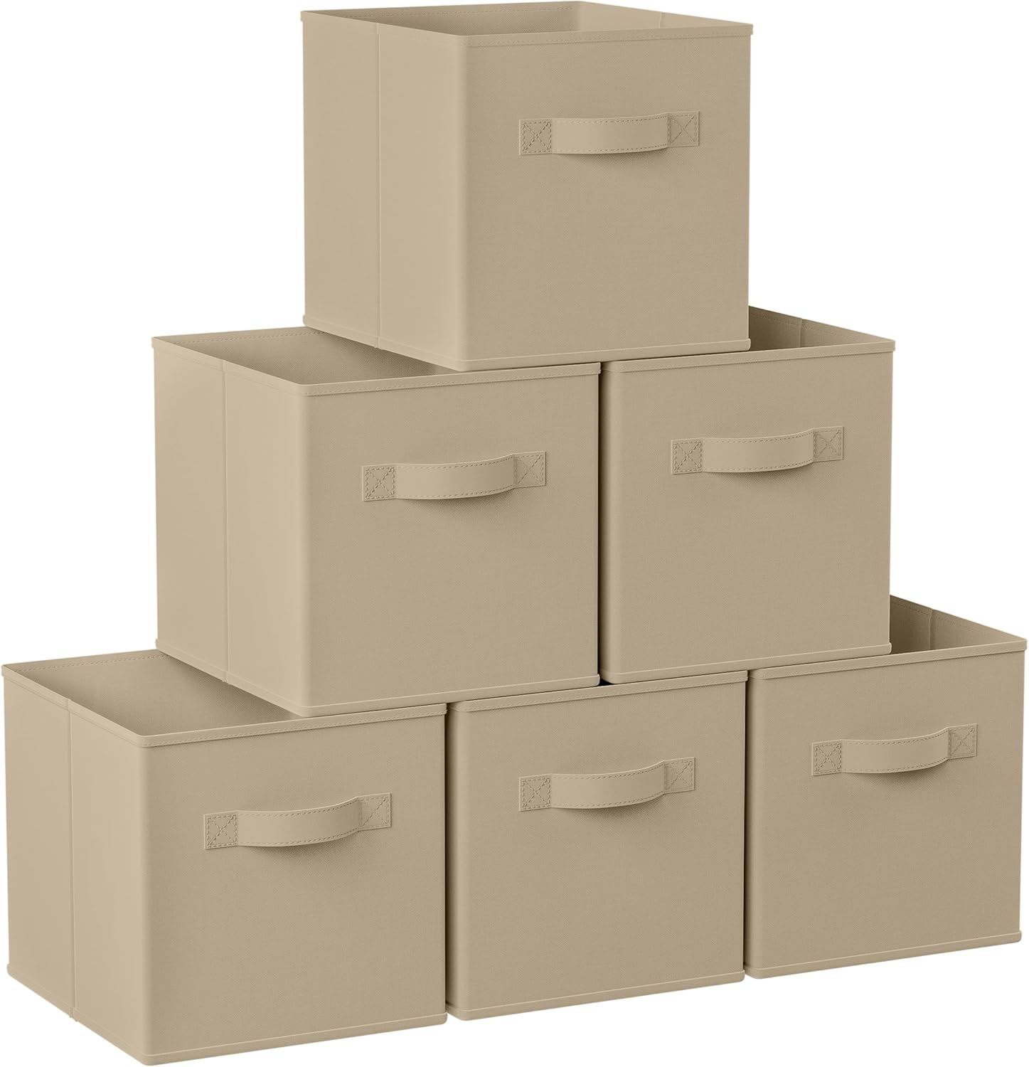 Ornavo Home Kallax – Caja de almacenamiento plegable plegable con asas dobles, juego de 6 unidades, 13 x 15 x 13 pulgadas, color beige