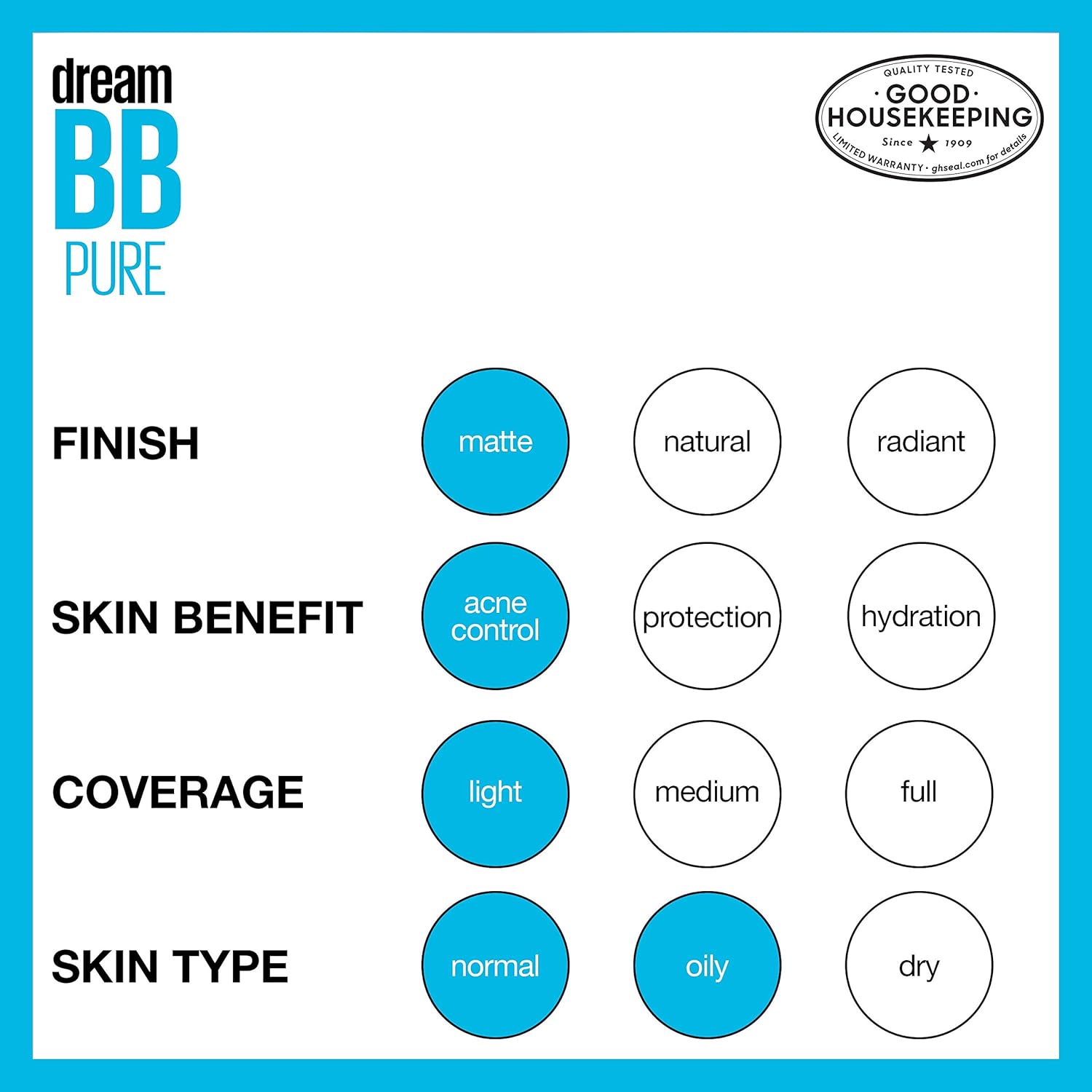 MAYBELLINE New York Dream Pure Skin Clearing BB Cream, bálsamo de belleza 8 en 1 perfeccionador de la piel con 2% de ácido salicílico, cobertura de