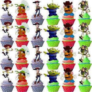 48 piezas de juguetes para cupcakes, suministros de fiesta de cumpleaños, decoraciones de fiesta temática 48 piezas de juguetes para cupcakes, suministros de fiesta de cumpleaños, decoraciones de fiesta temática