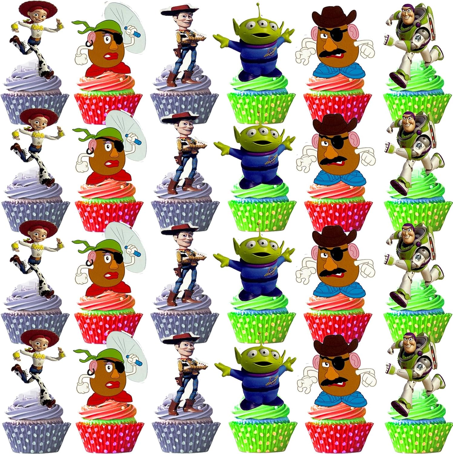 48 piezas de juguetes para cupcakes, suministros de fiesta de cumpleaños, decoraciones de fiesta temática