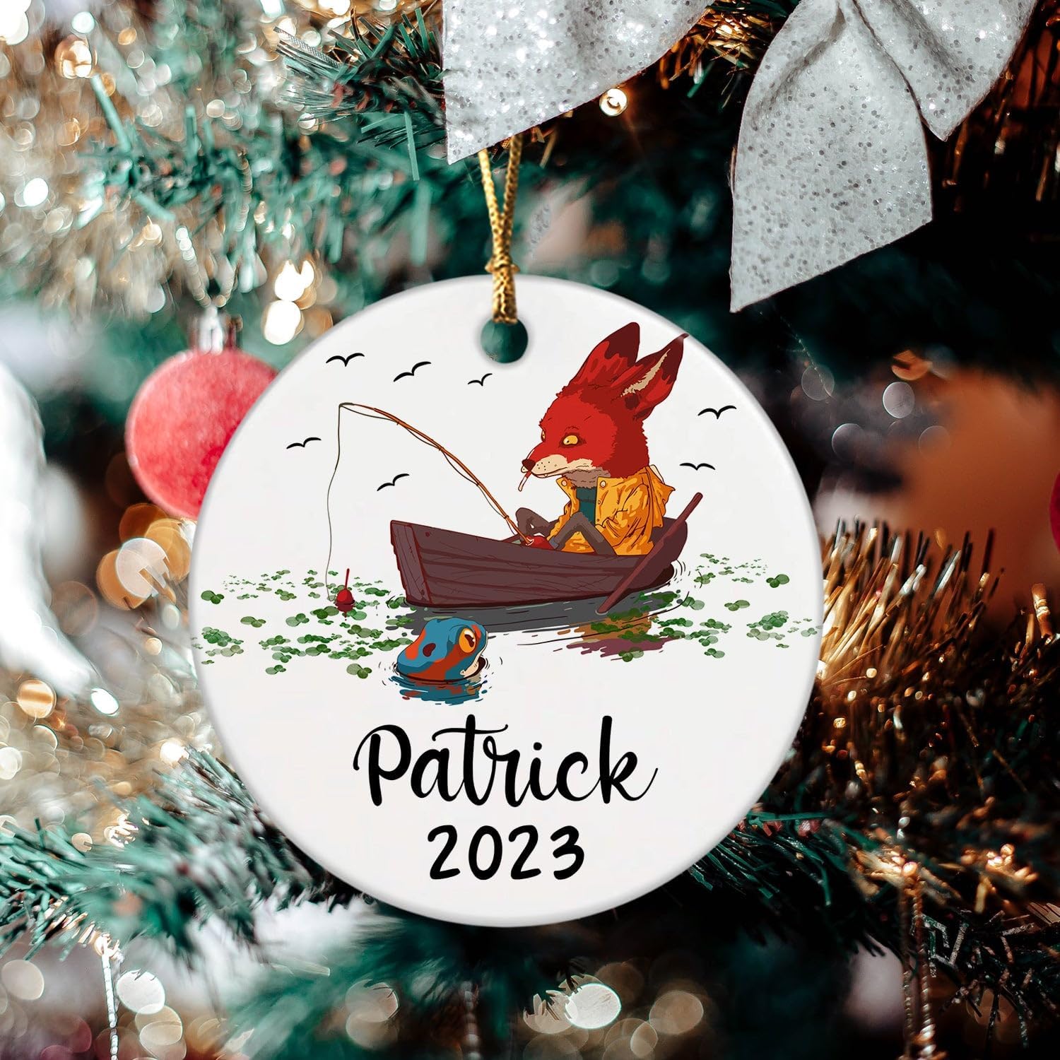 Adorno de Navidad personalizado para ir a pescar, regalo para papá y papá, adorno de pesca personalizado con nombre y año, adorno de pesca,