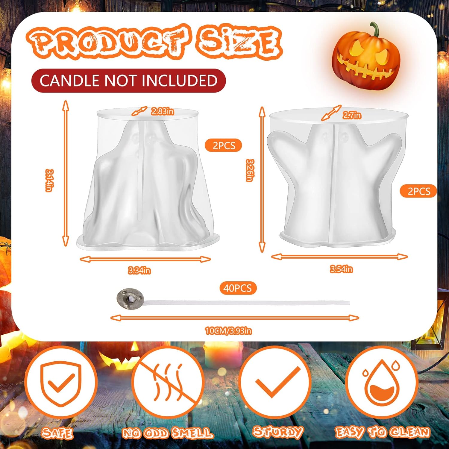 Moldes de vela de fantasma de Halloween para hacer velas, moldes de silicona en forma de fantasma 3D con mechas de vela, jabón de cera, molde de