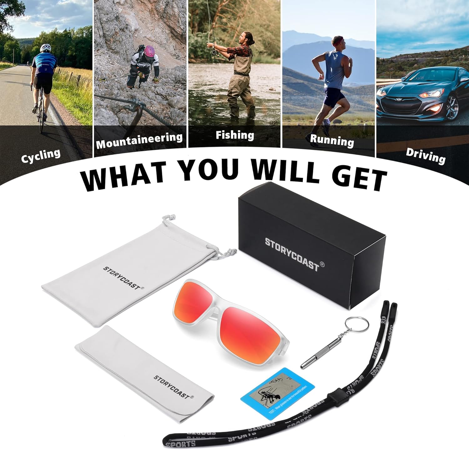 STORYCOAST Gafas de sol deportivas polarizadas para hombres y mujeres, marco irrompible, ciclismo, pesca, conducción