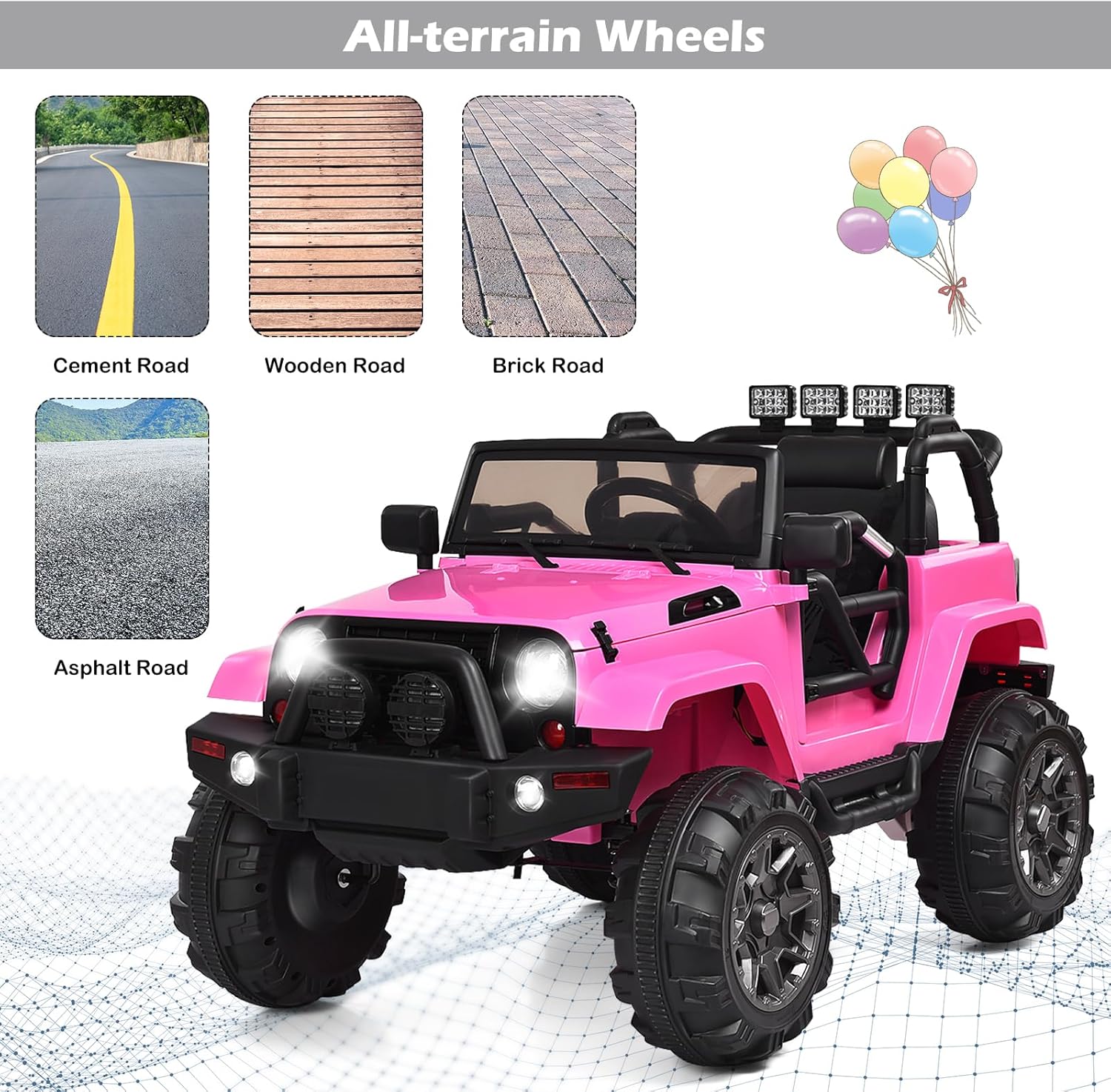 DORTALA Camión para montar, juguete eléctrico con batería de 12 V para niños con control remoto, música, luces LED, suspensión de resorte, auto de 4