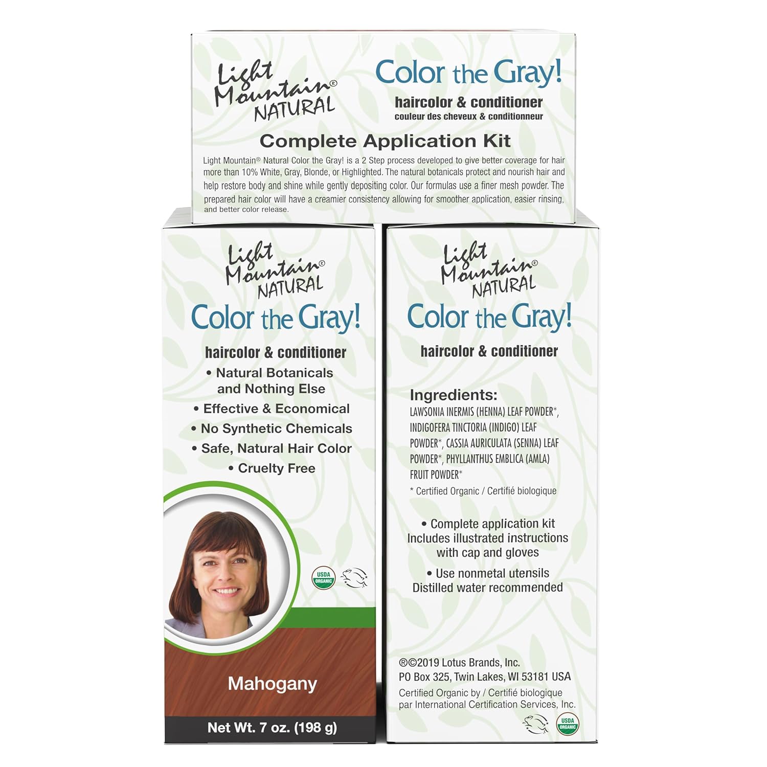 Light Mountain Henna – Tinte y acondicionador para el cabello, color gris  Tinte para el cabello caoba para hombres y mujeres, 2 pasos sin químicos,