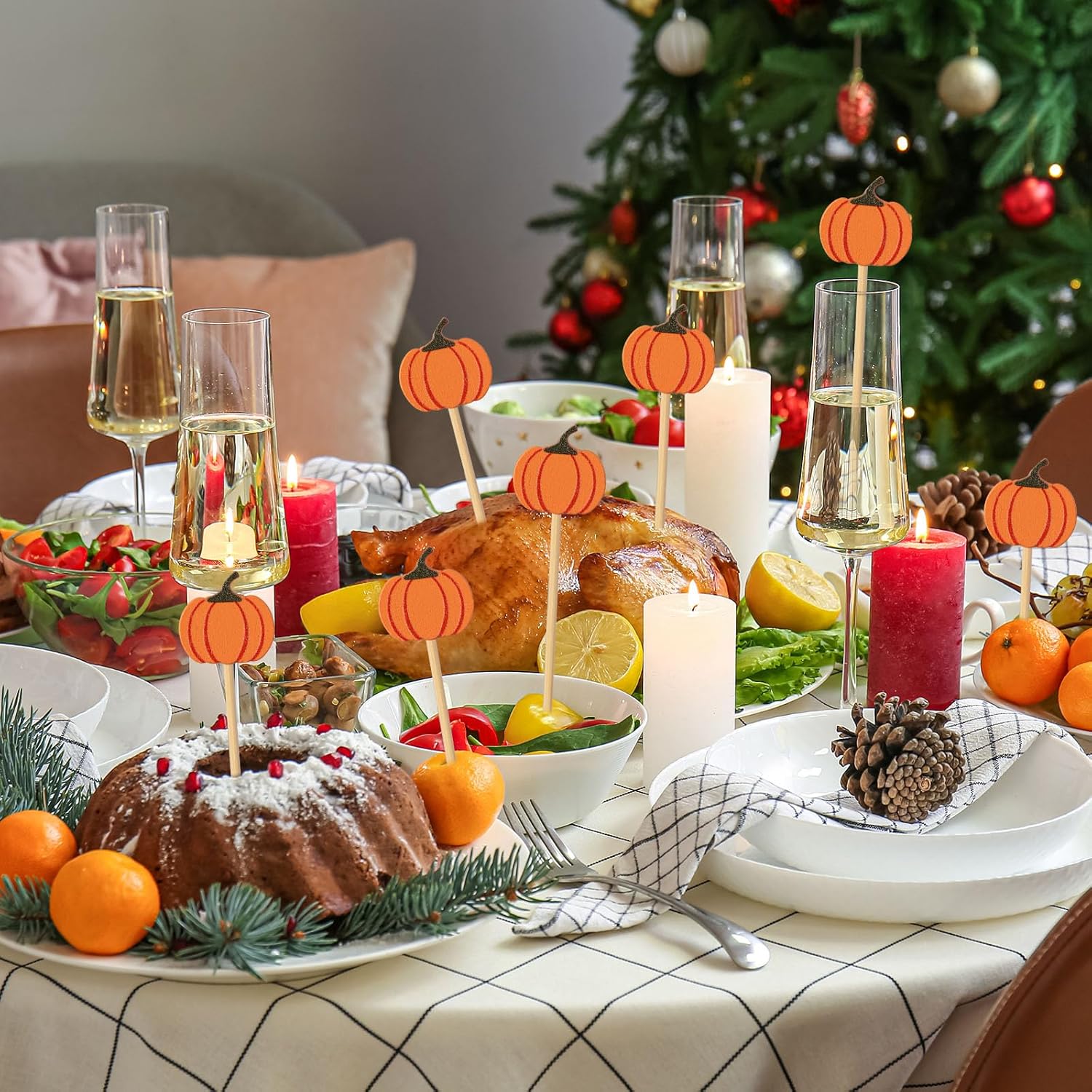 500 palitos de cóctel de calabaza de otoño, hechos a mano, brochetas de frutas, palillos de alimentos, palillos de bambú para fiestas de frutas,
