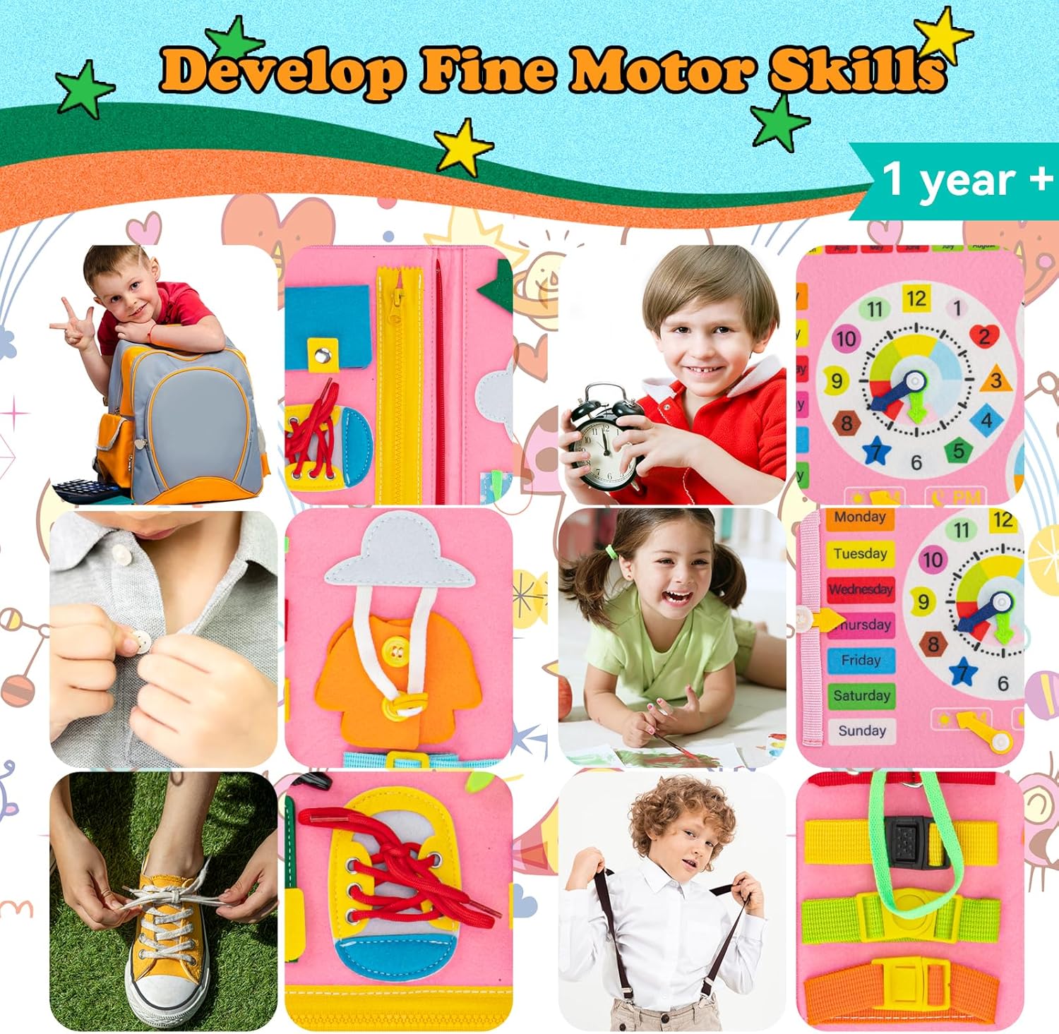 Busy Board – Juguetes Montessori para niños pequeños, actividades en avión, juguetes sensoriales para niños, tablero sensorial educativo para