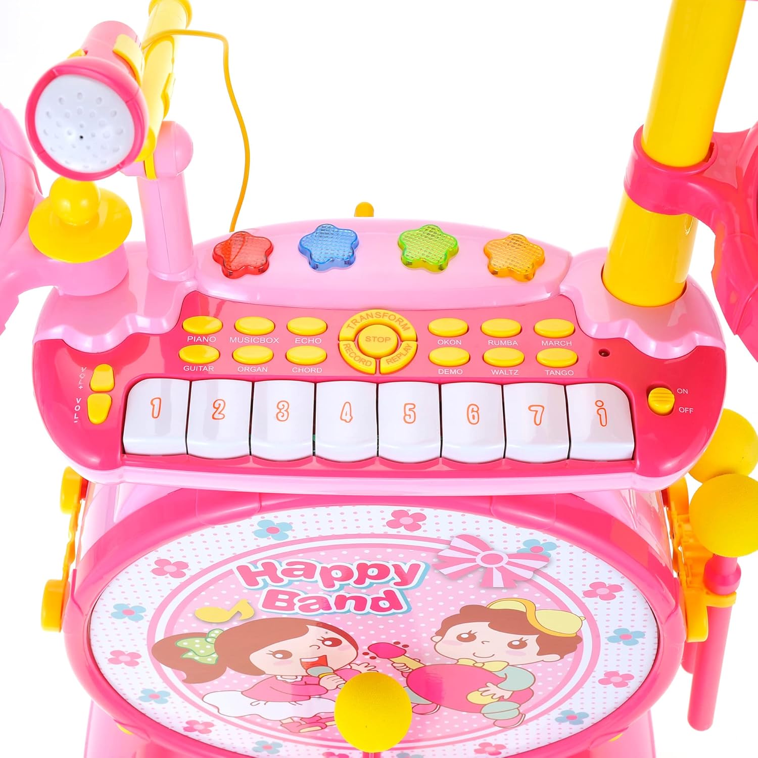 PowerTRC Juego de teclado y batería 2 en 1 de lujo para niños  El juego de instrumentos musicales para niños viene con juego de batería, piano y