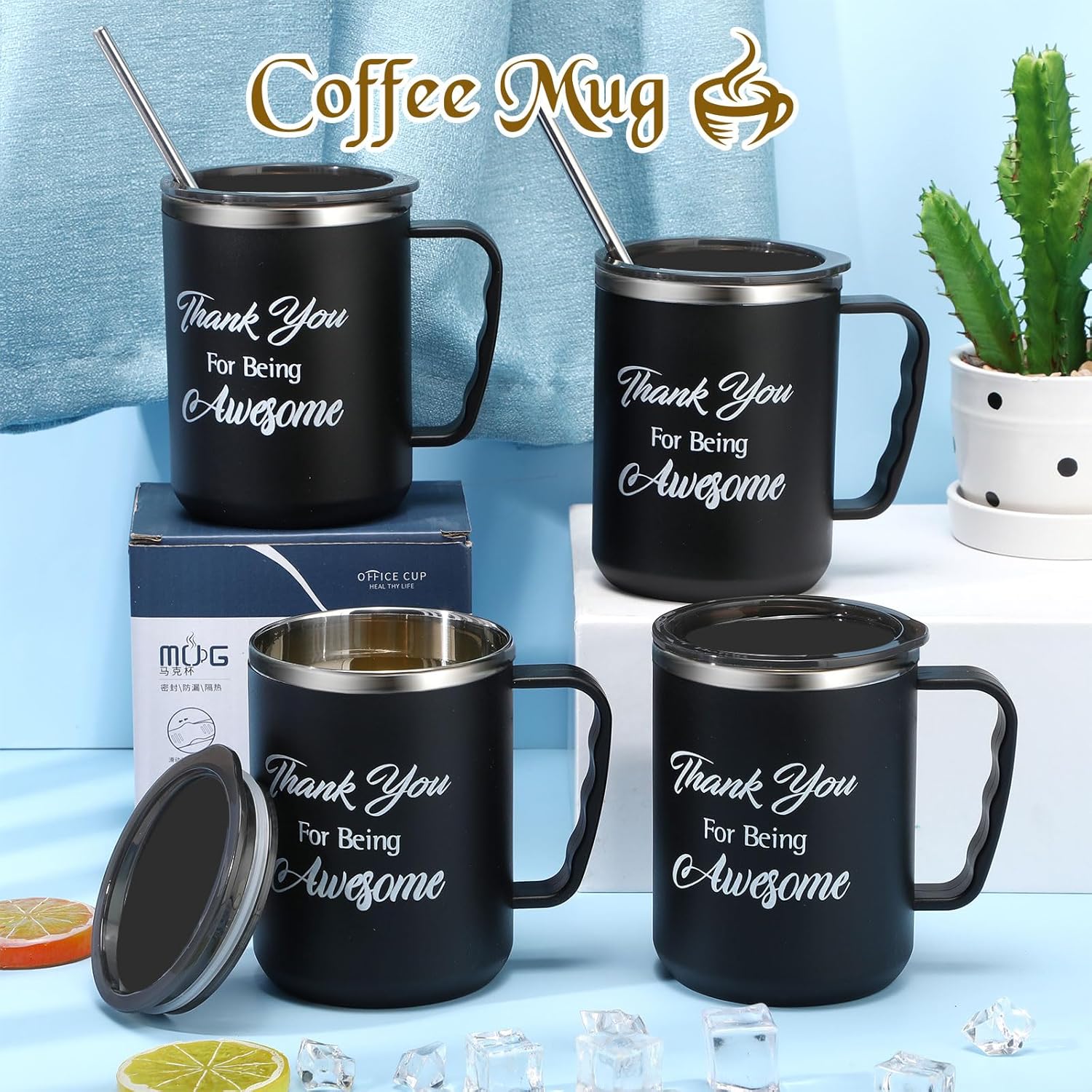Inbagi 4 juegos de regalos de agradecimiento para mujeres, vaso de viaje aislado con asa de tapa, tazas de café de acero inoxidable de 17 onzas para