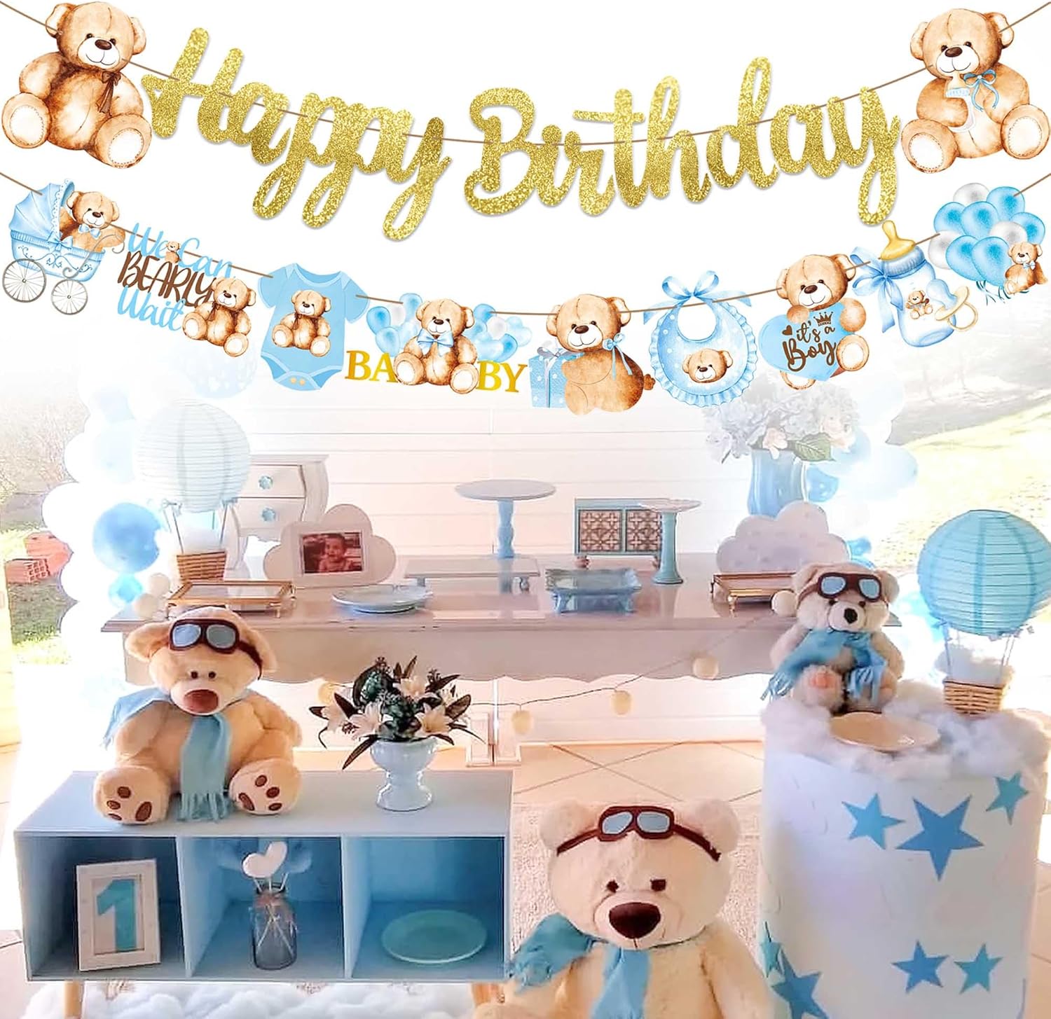 Cartel de cumpleaños con purpurina de oso de peluche, decoración de fiesta de cumpleaños, oso de peluche, decoración para fiesta de cumpleaños con