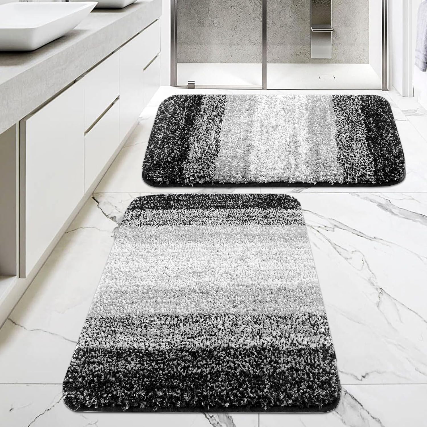 MitoVilla Juego de 2 alfombras de pasillo de baño, gruesas, lavables, antideslizantes, de microfibra suave, esponjosas, modernas, para ducha y baño,