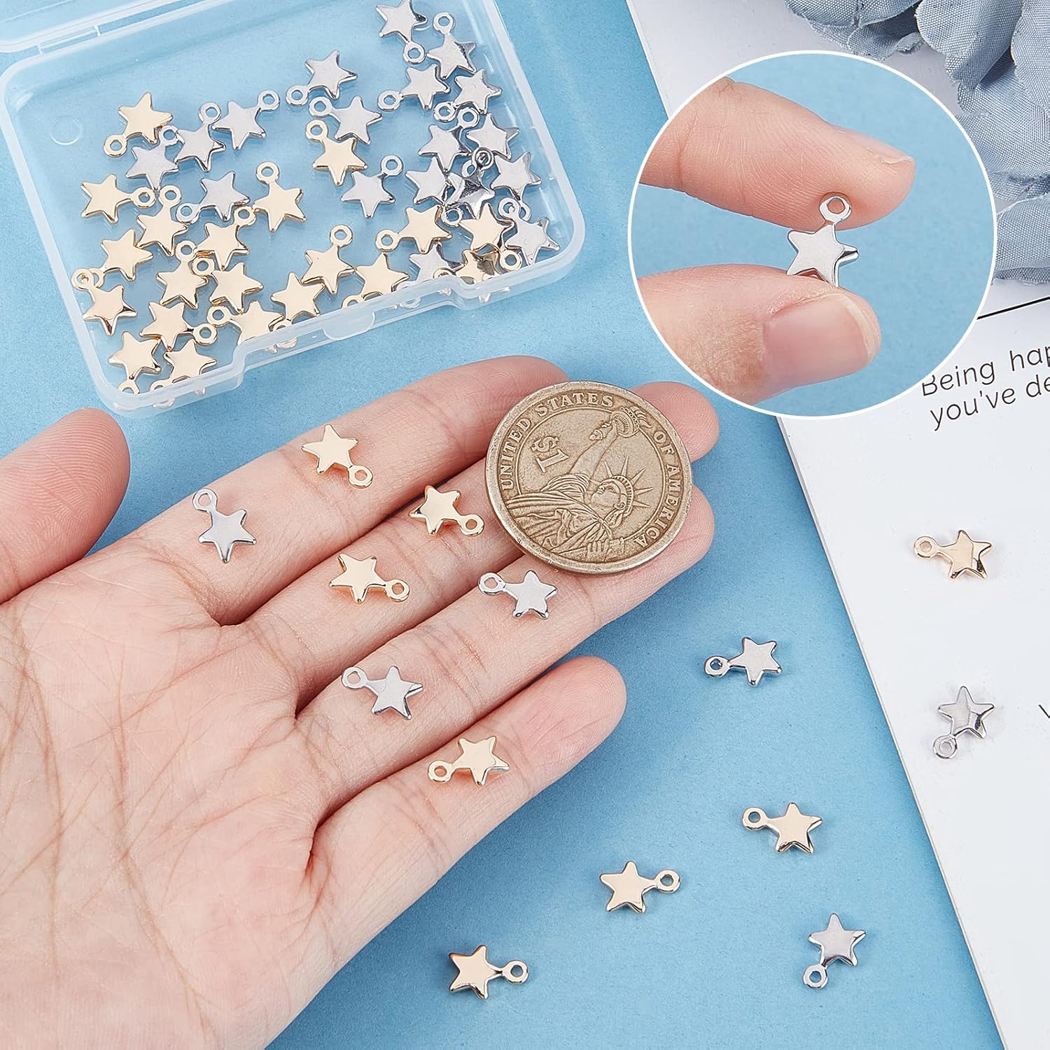 Beebeecraft 60 dijes colgantes de estrella chapados en oro y platino de 2 colores para manualidades y fabricación de joyas