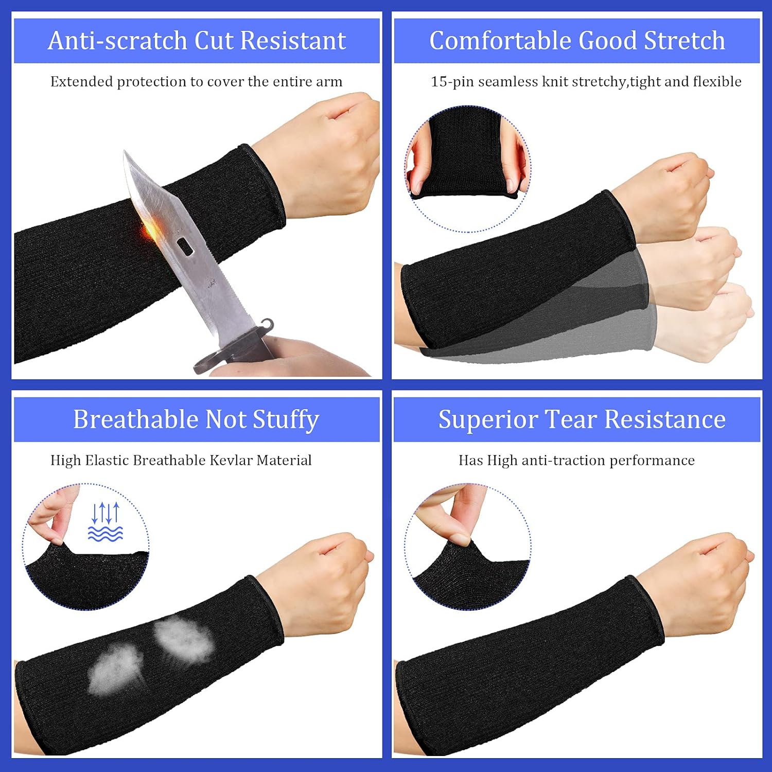3 pares de protectores de brazo para piel fina y moretones, resistente a los cortes, manga de antebrazo, manga de protección contra quemaduras de