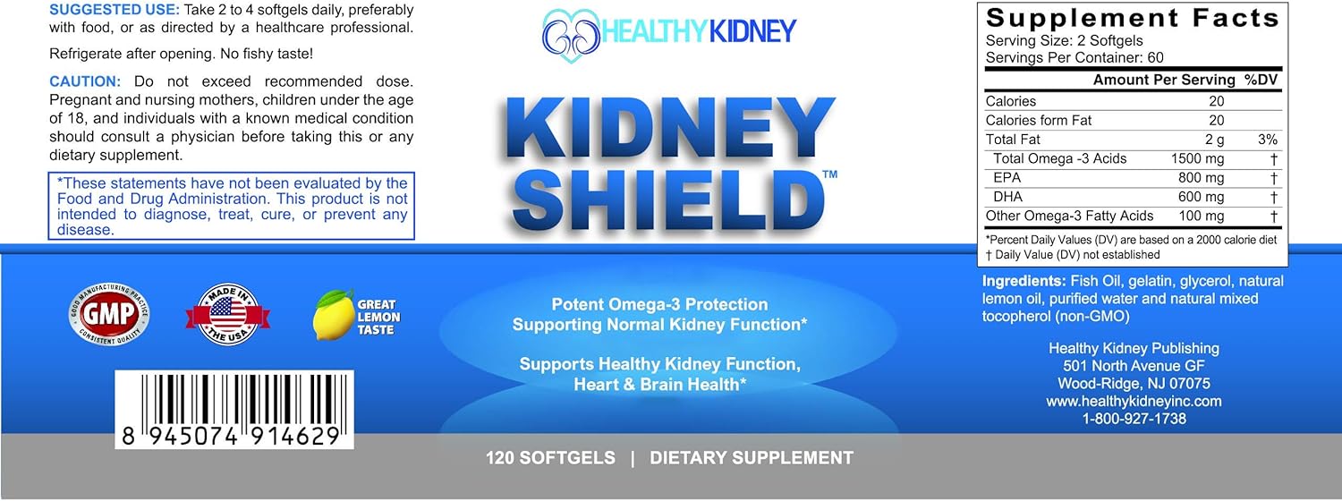 Suplemento renal de aceite de pescado Kidney Shield y paquete bloqueador de fósforo natural PhosFix