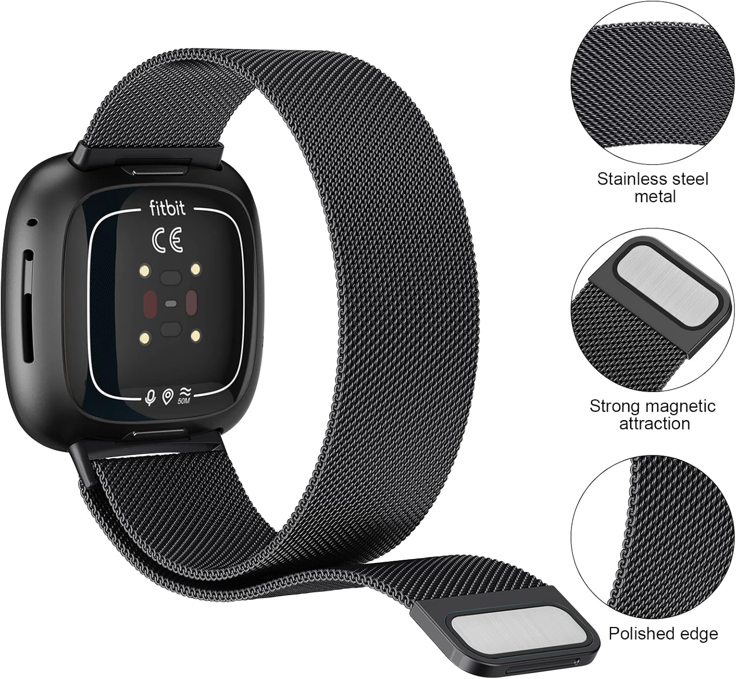 Correa de metal para Fitbit Sense 2  Sense Bands, Fitbit Versa 4  Versa 3 bandas para mujeres y hombres, correa de repuesto magnética de malla de