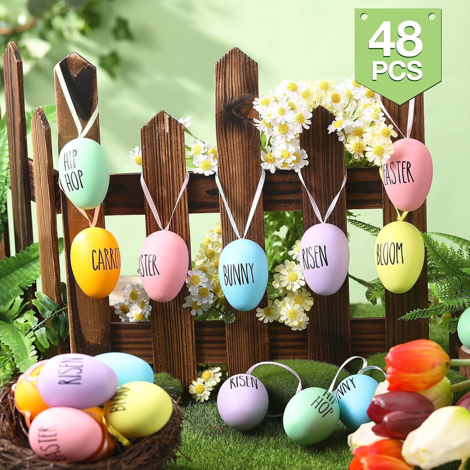 Adornos de huevo de Pascua, adornos para colgar huevos de Pascua, huevos de Pascua a granel, huevos pintados de plástico para el hogar, niños,