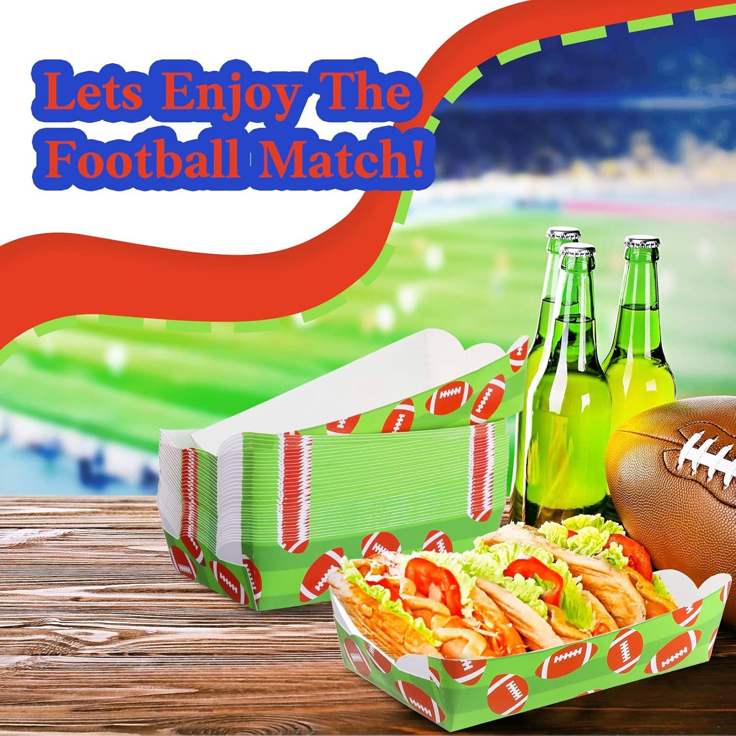 100 bandejas de papel de fútbol para alimentos, bandejas para nachos, cuencos de papel de fútbol para fiestas, suministros de fiesta de fútbol,