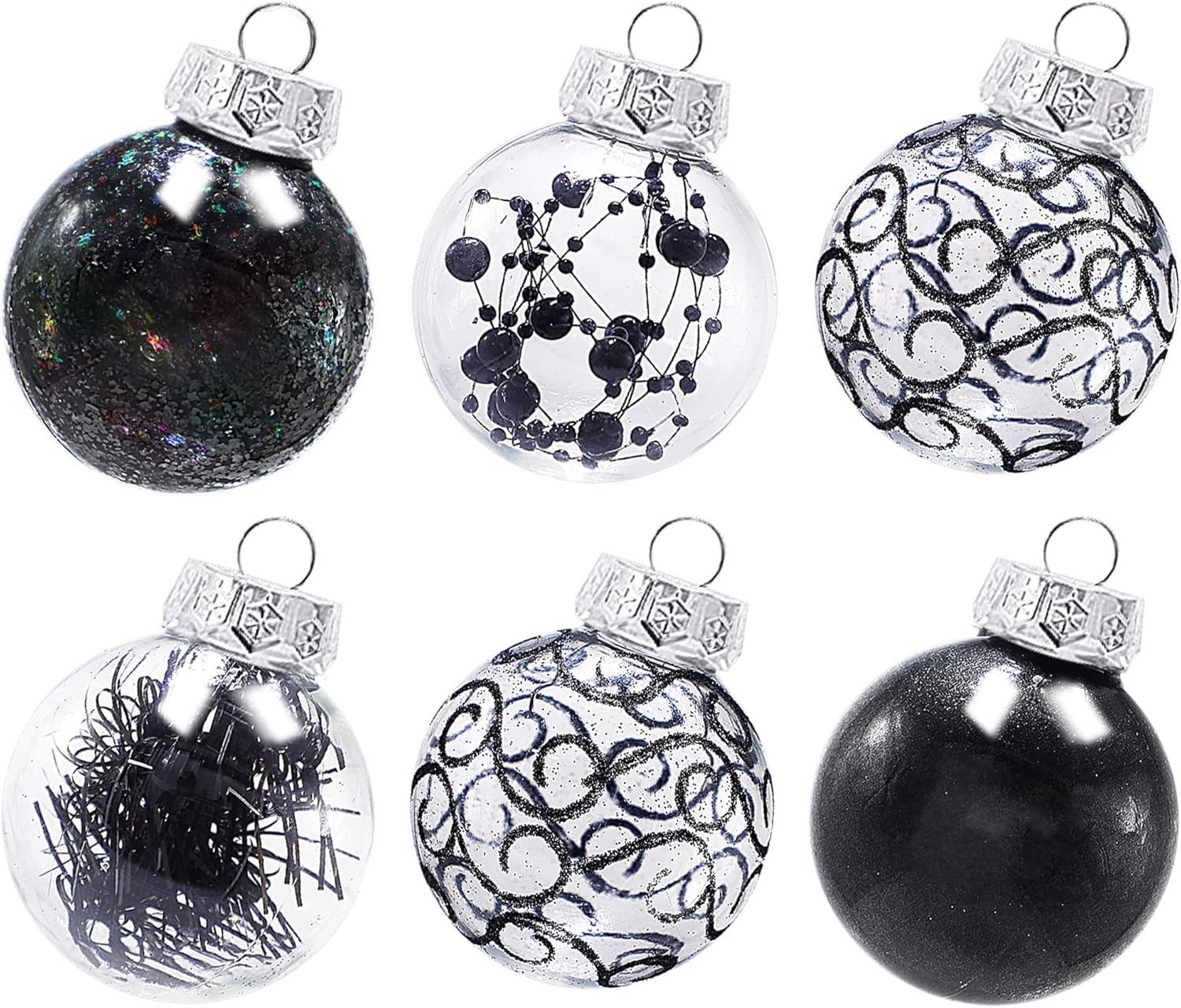 Lulu Home 30 adornos de bola de Navidad transparentes de 2 pulgadas, bolas transparentes preencordadas con decoraciones únicas en el interior, bolas