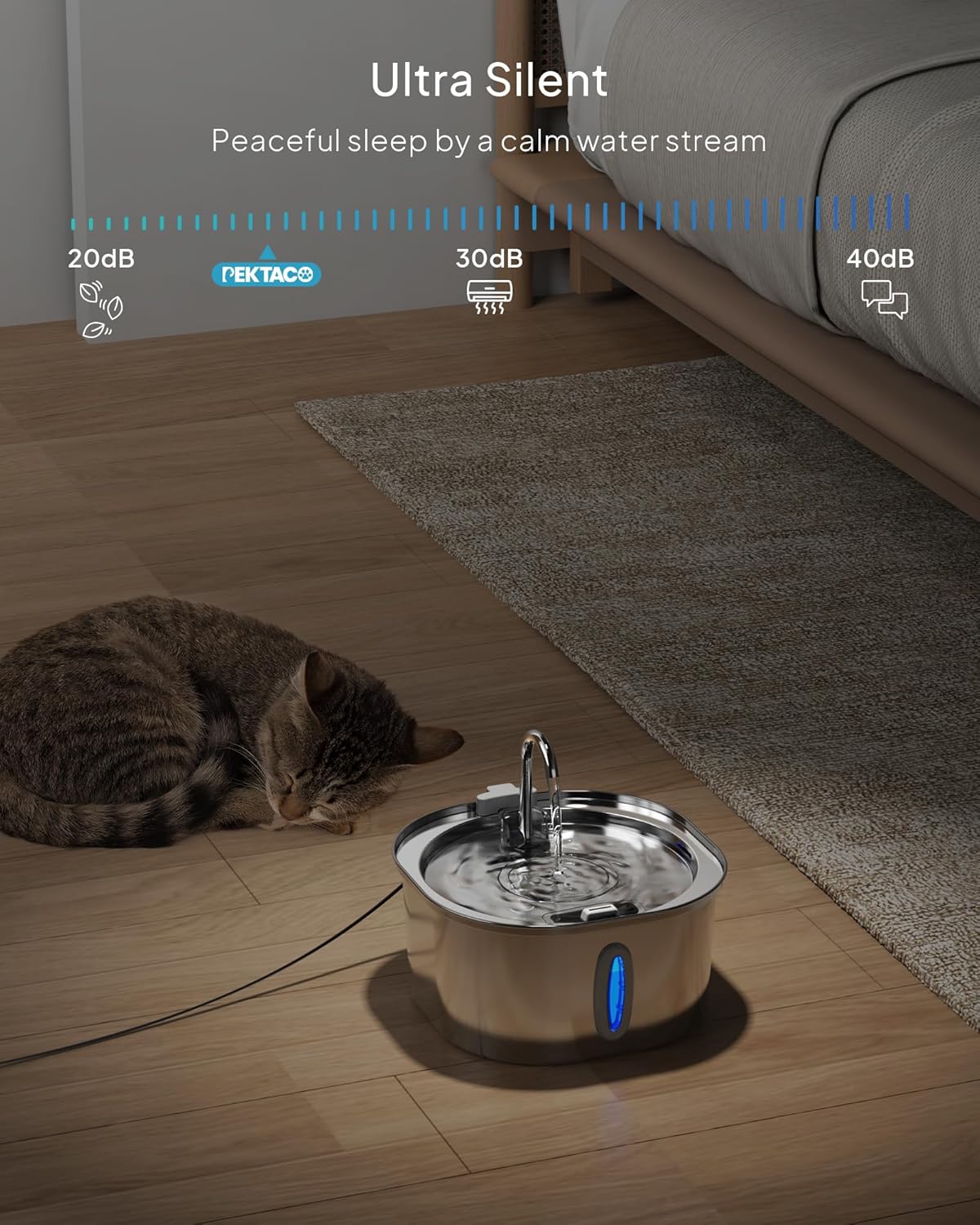 Fuente de agua para gatos  Fuente de agua para mascotas de acero inoxidable de 3.2L108 onzas para gatos en interiores, fuente de agua para perros