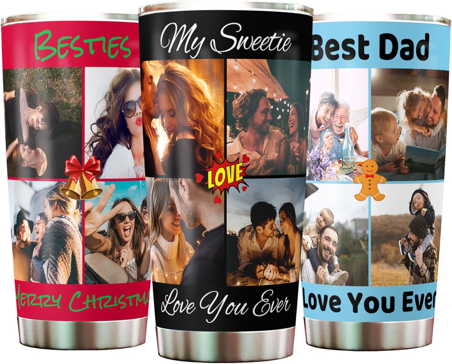 Tazas de café personalizadas con texto fotográfico de 20 oz30 onzas, impresión 3D, 4 imágenes, vasos de acero inoxidable de doble pared con