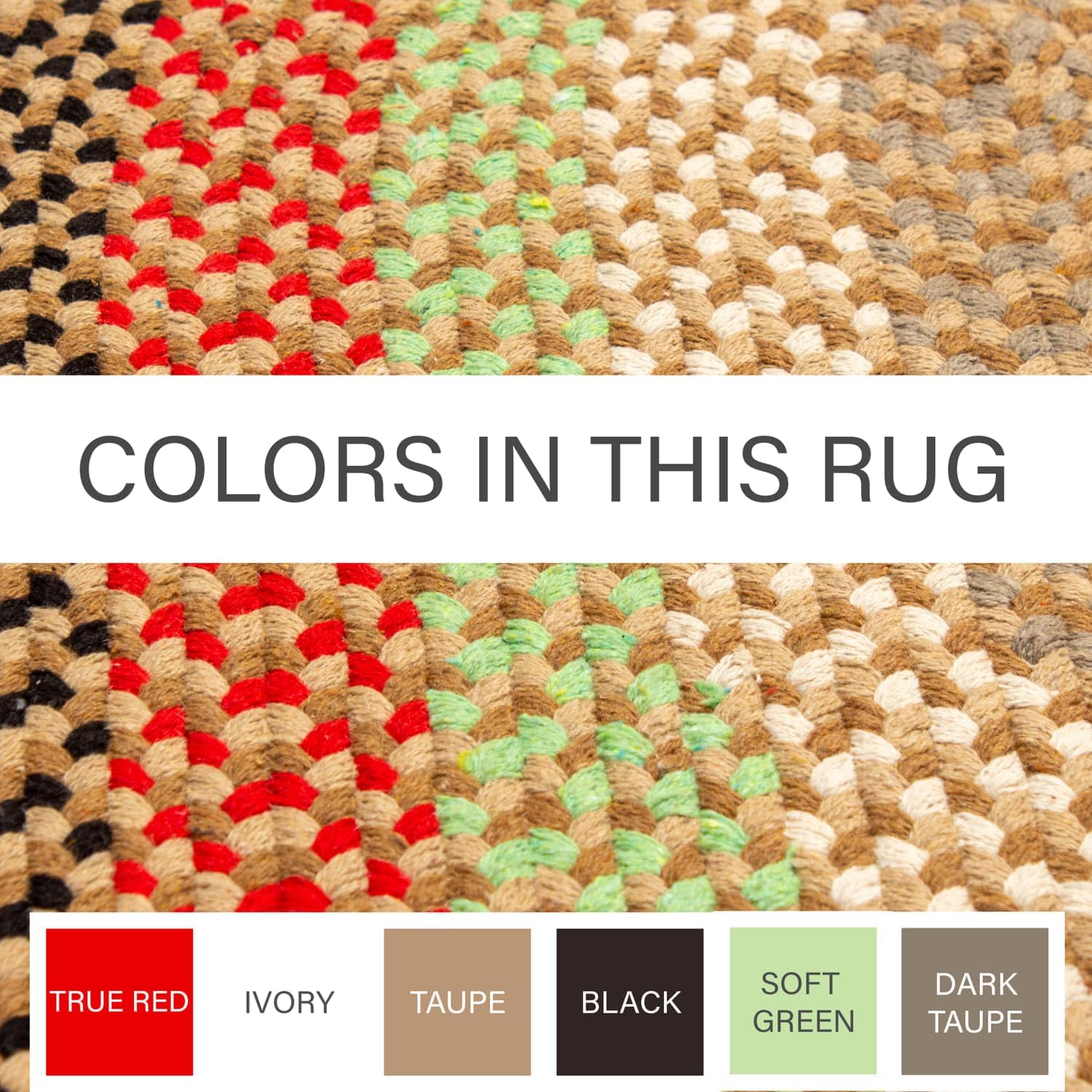 Super Area Rugs Alfombra trenzada ovalada ovalada de 4 x 6 pies, color marrón, rojo y verde, para dormitorios y salas de estar estilo rural