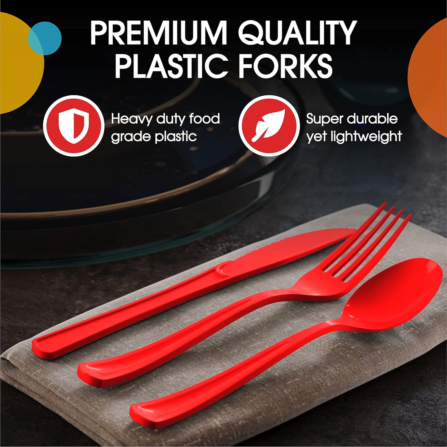 Cucharas desechables de plástico rojo, 100 piezas, cubiertos desechables de plástico rojo resistente, cubiertos desechables rojos, cubiertos de