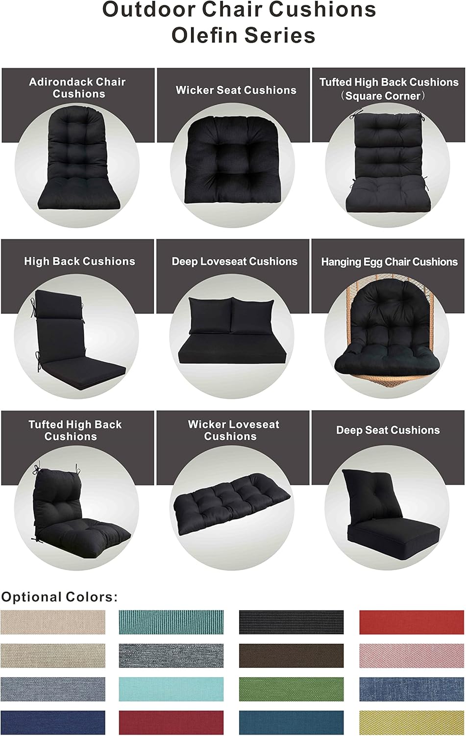 BOSSIMA Cojines para silla Adirondack para patio al aire libre, esquinas redondas (Negro)
