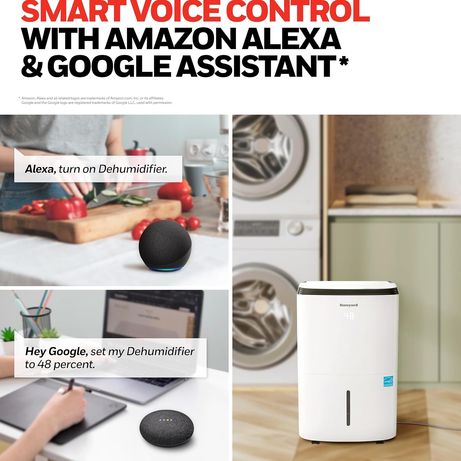 Honeywell Deshumidificador inteligente Energy Star de 4000 pies cuadrados para sótanos domésticos y habitaciones grandes, con WiFi, control de voz