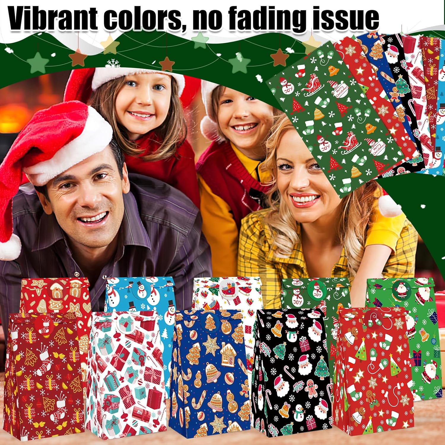 JOHOUSE 54 bolsas de regalos de Navidad, bolsas de regalo de Navidad con calcomanías de sellado, bolsas de regalo de Navidad para galletas,