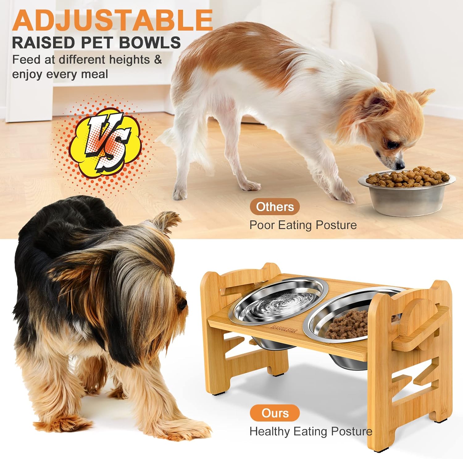Cuencos elevados para perros y gatos pequeños, cuencos elevados ajustables inclinados con 2 cuencos de acero inoxidable, comedero antideslizante de