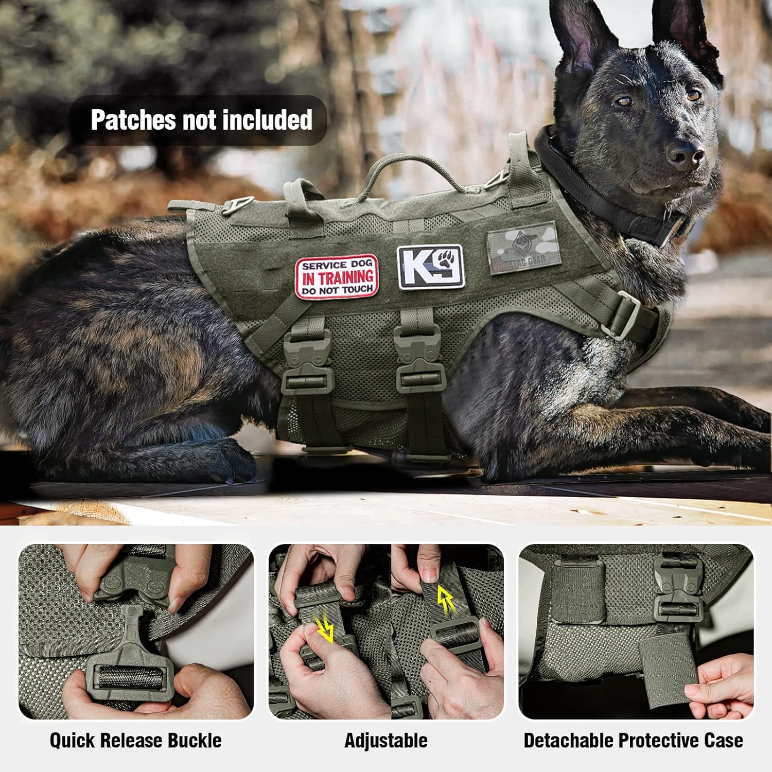 PETAC GEAR Arnés táctico para perros grandes K9 de trabajo, chaleco militar para perros de entrenamiento de policía, arnés Molle con asa