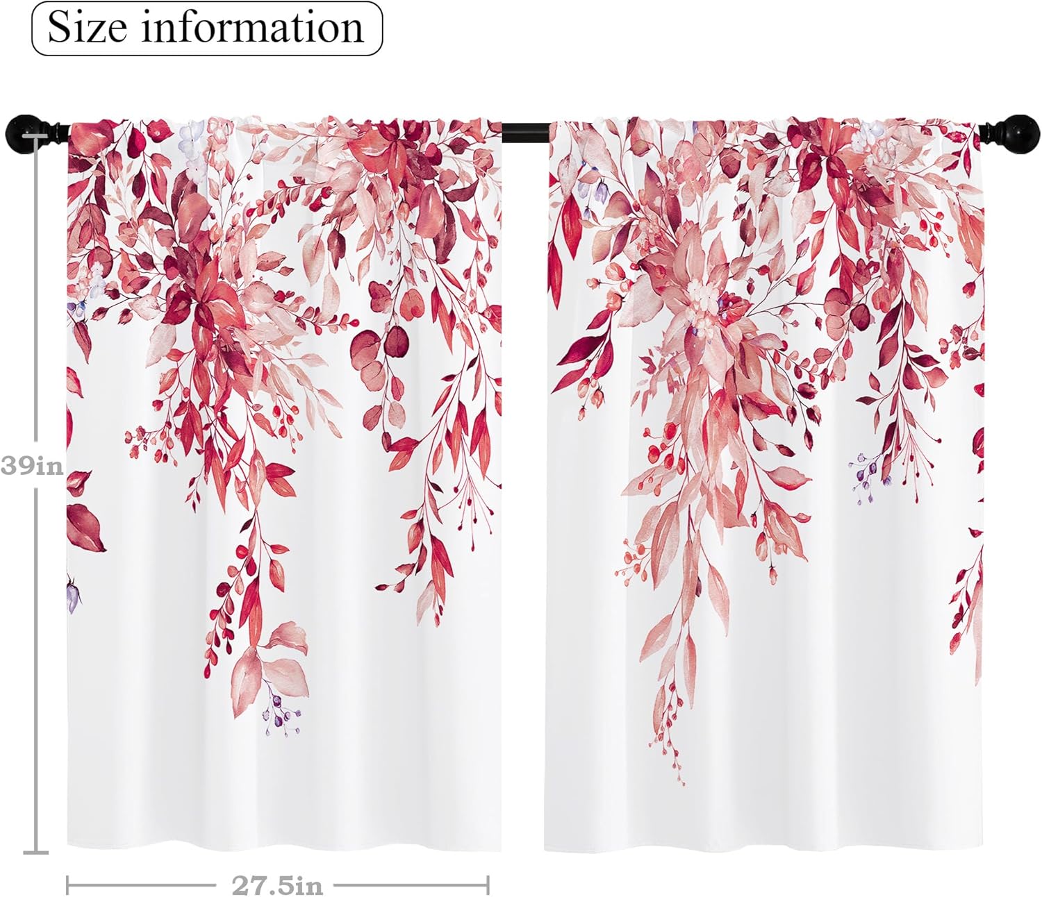 Cortinas de cocina con hojas de eucalipto burdeos, cortinas rústicas de primavera botánica, cortinas de plantas rústicas florales de granja,