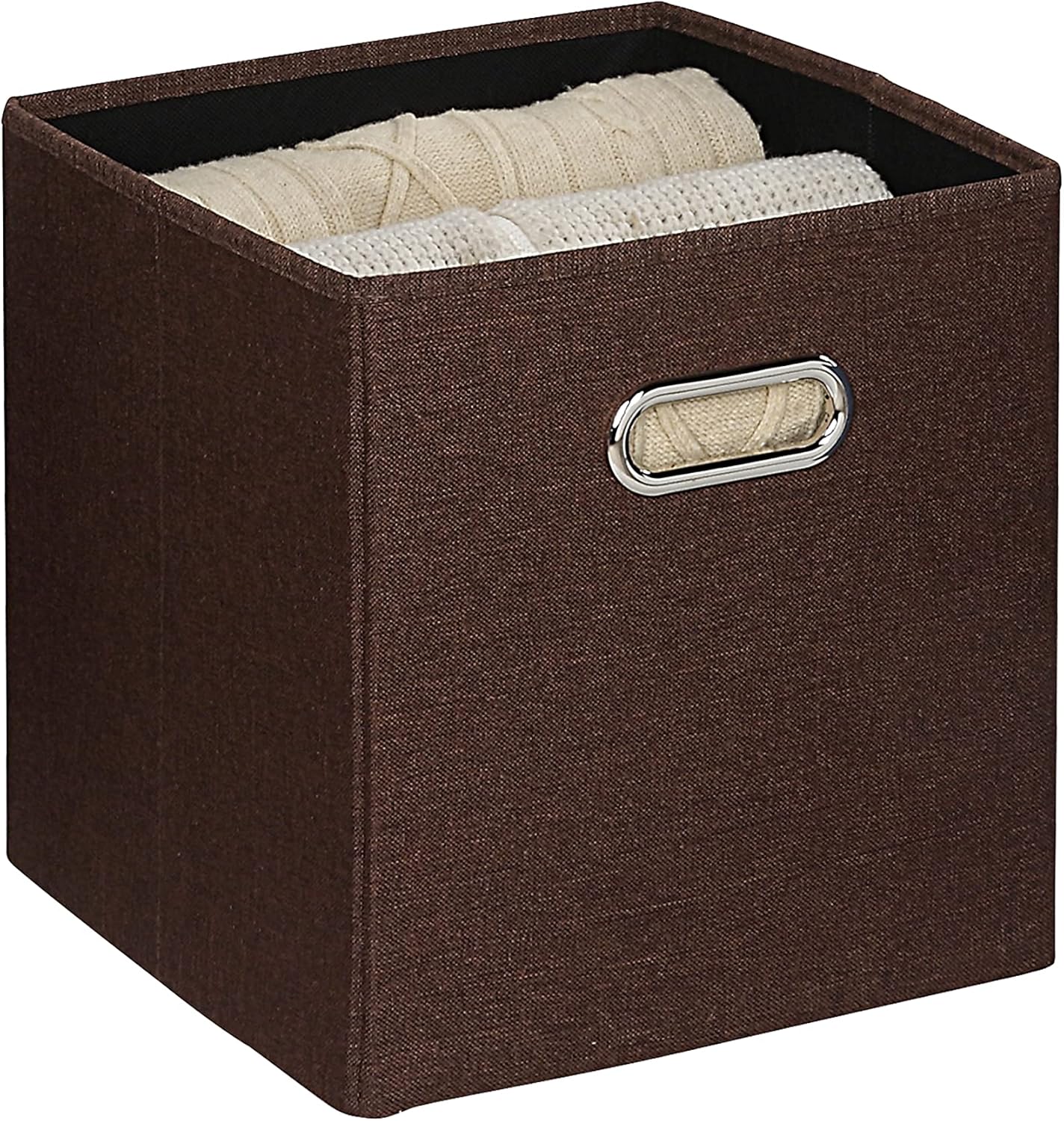 SunnyPoint Cesta de almacenamiento plegable de tela, cajas plegables de almacenamiento, cajón de tela con mango de metal para estante de armario,
