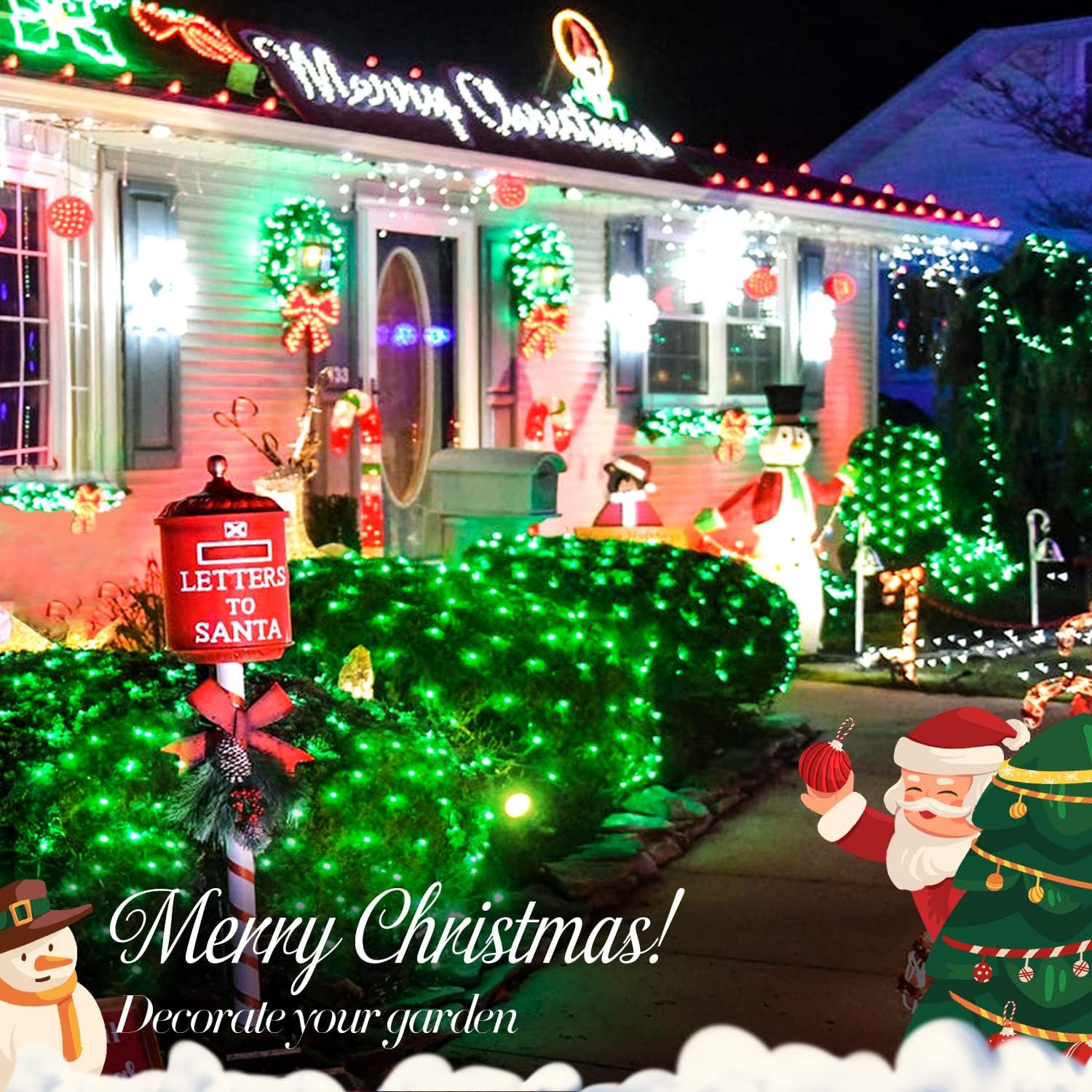JMEXSUSS 200 luces LED verdes de Navidad, 9.8 pies x 6.6 pies, luces de arbusto de Navidad conectables con control remoto, 8 modos de enchufe, luces