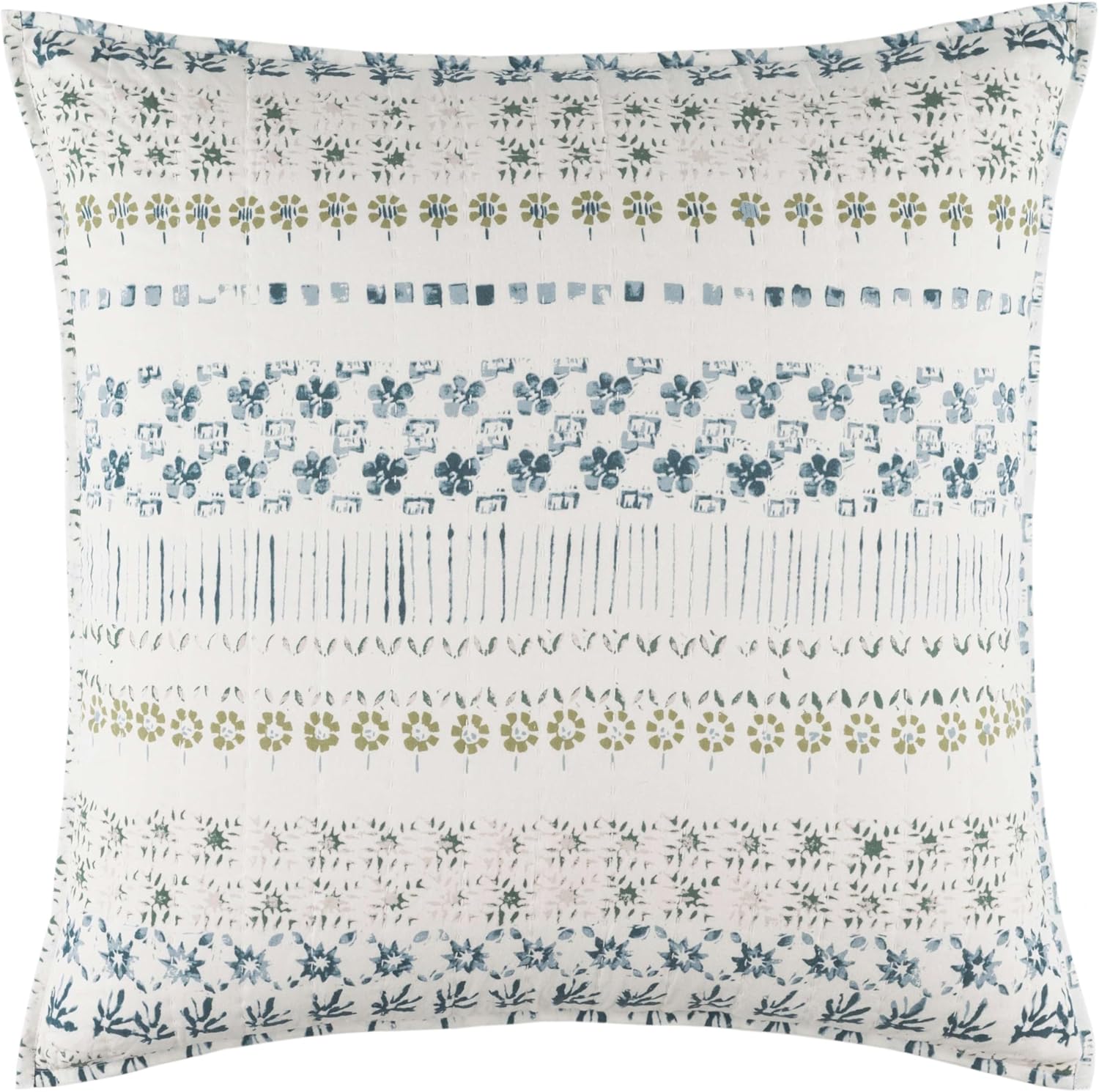 Pine Cone Hill Hawthorn – Funda de almohada neutra, tamaño europeo, patrón floral marfilgris
