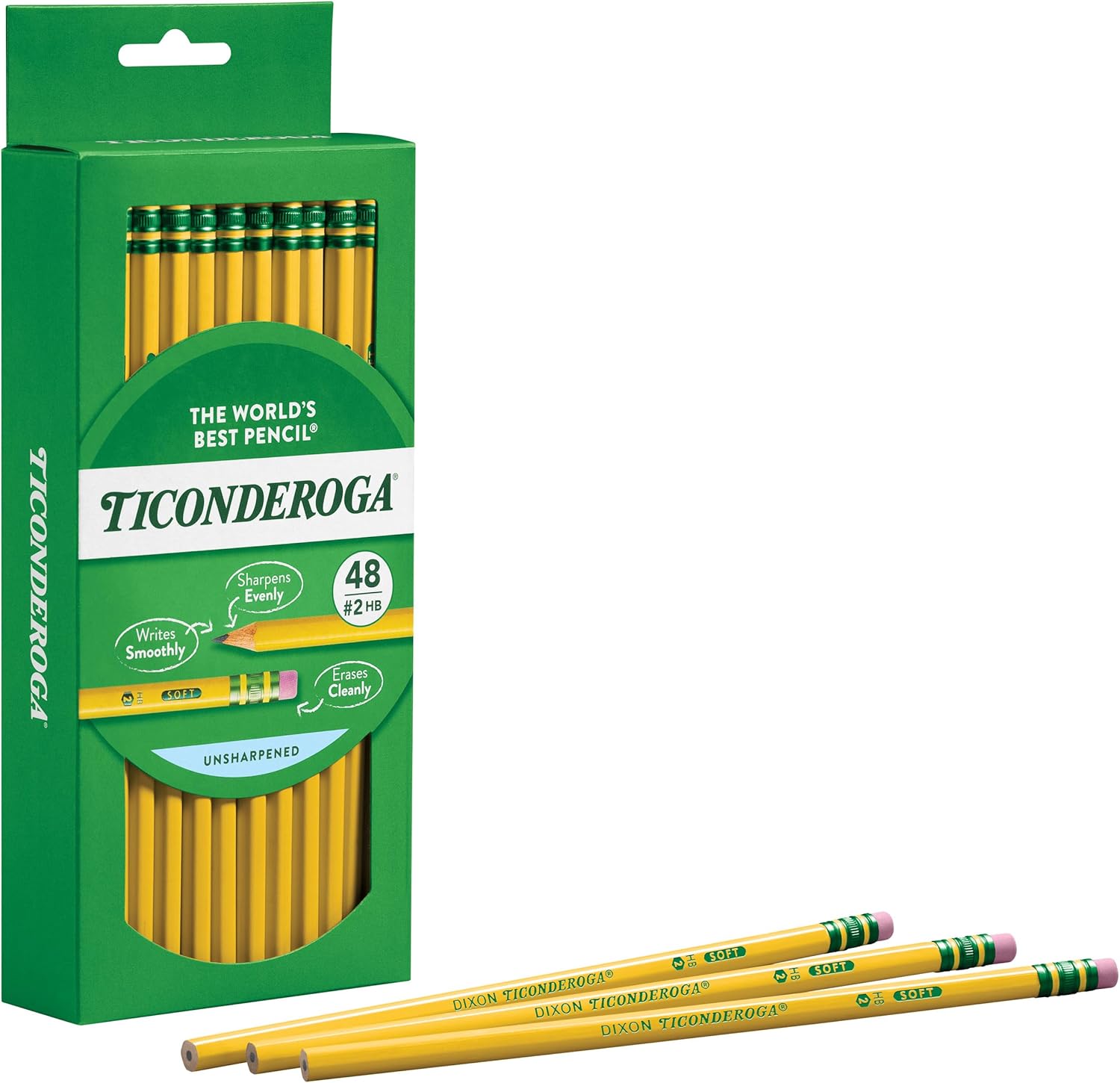 TICONDEROGA Lápices de madera, sin afilar, 2 HB suaves, amarillo, 48 unidades, 6 paquetes, 288 lápices en total