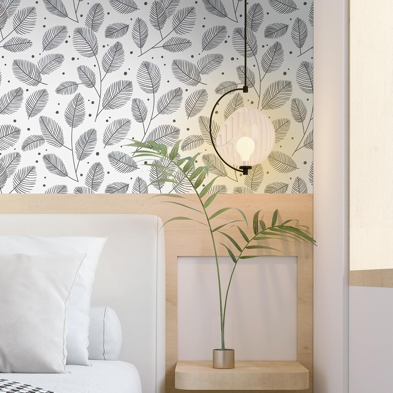 Ismoon Papel tapiz de hojas para despegar y pegar, papel de contacto moderno, papel tapiz grisblanco, papel tapiz extraíble, papel tapiz de rayas de