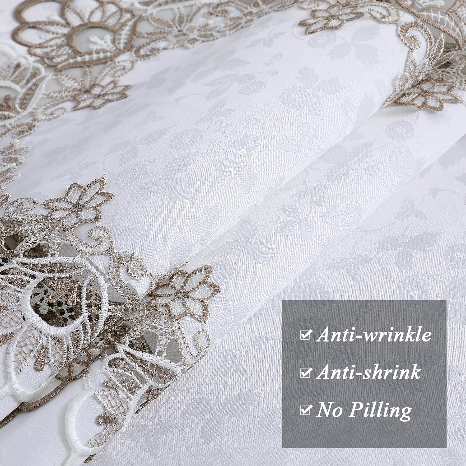 Lady Miranda Manteles blancos para mesas rectangulares de 55 x 86 pulgadas, mantel bordado impermeable y resistente a las arrugas, manteles de