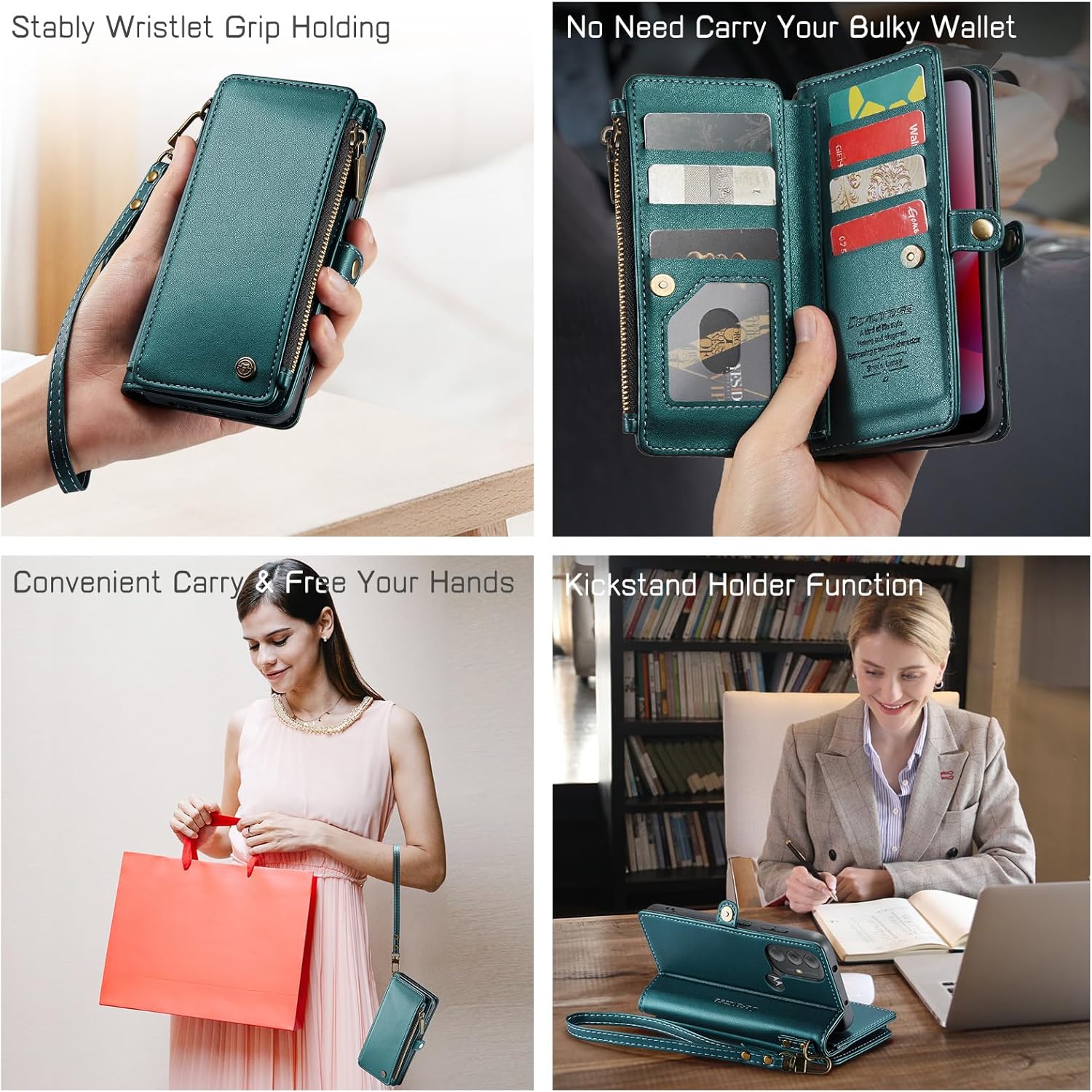 Defencase Funda para teléfono Moto G Power 2022, con bloqueo RFID, para Motorola Moto G Power 2022, para mujeres y hombres, correa de cuero a la