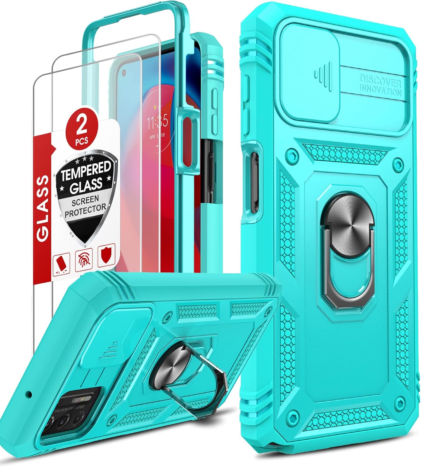LeYi Funda para Moto G Stylus 2021 con funda deslizante para cámara + 2 unidades Protector de pantalla de vidrio templado, funda de grado militar